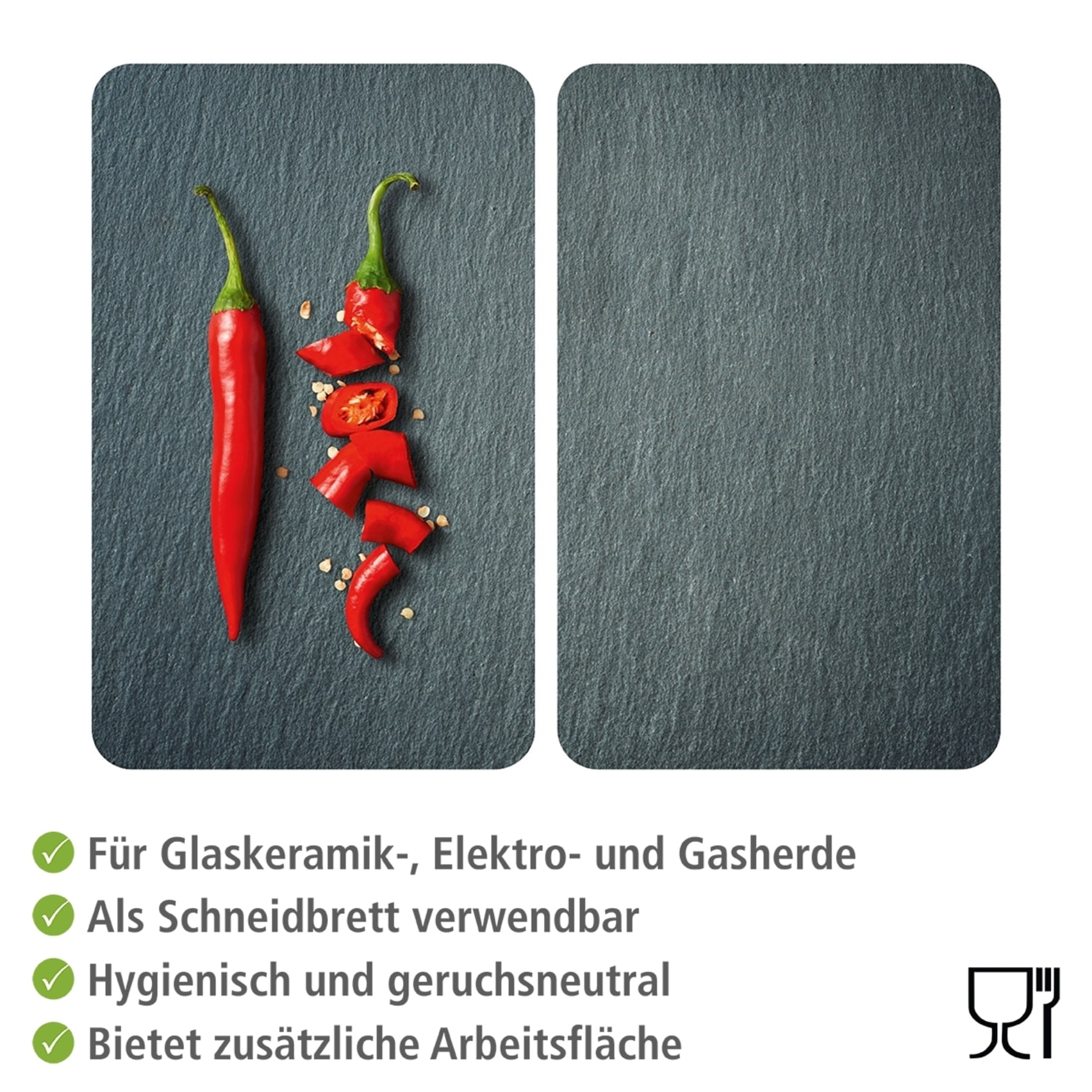 WENKO Herd-Abdeckplatte »Universal Modell Cayenne«, (Set, 2 tlg.), Herdabdeckung für alle Herdarten, kratzfest, mit rutschfesten Füssen
