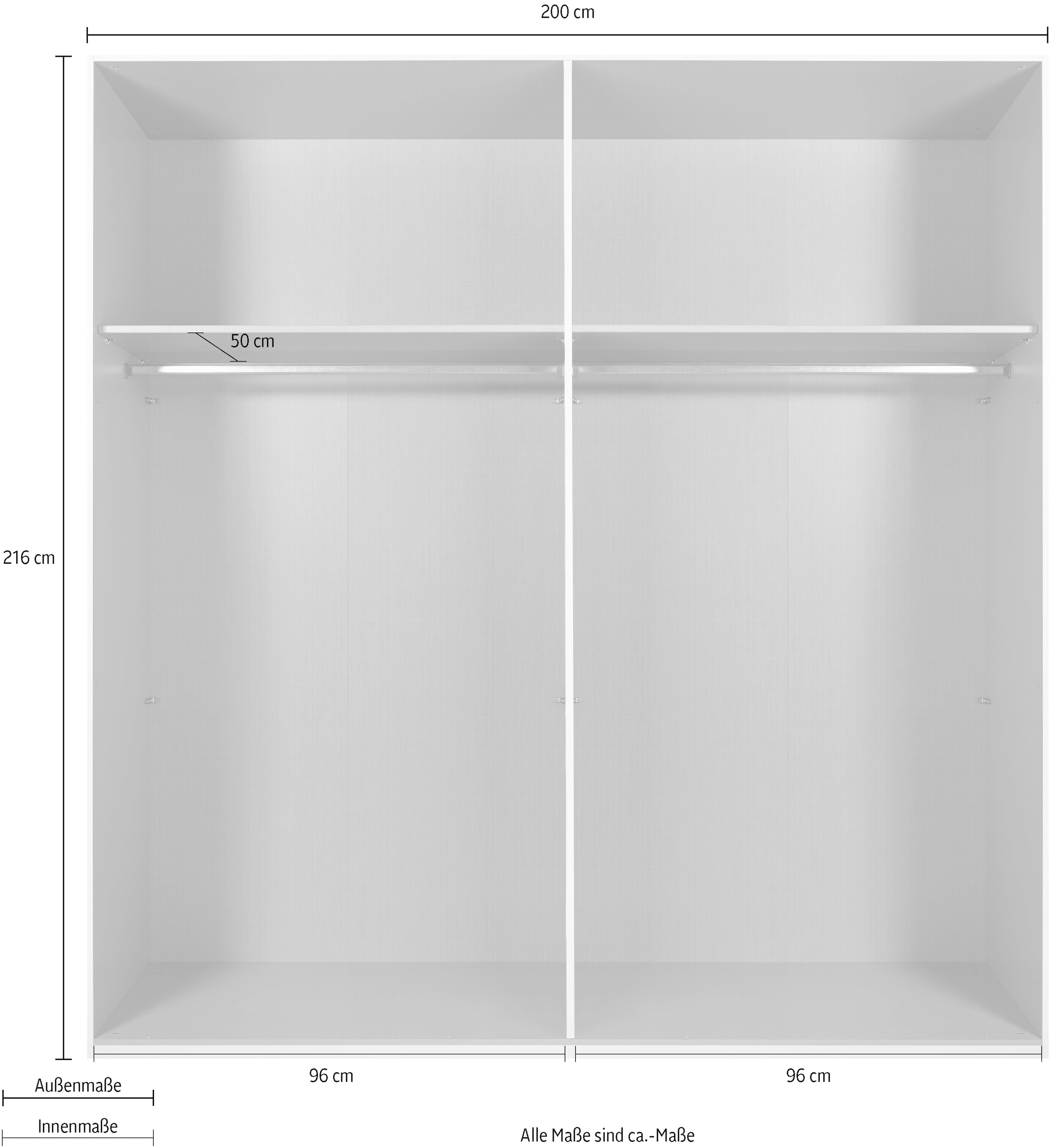 Wimex Drehtürenschrank »Rimini by fresh to go, weiss oder graphit mit schwarzen Metallgriffen«, inklusive LED Beleuchtung, 3 Breiten: 200, 250 oder 300cm, 216cm hoch