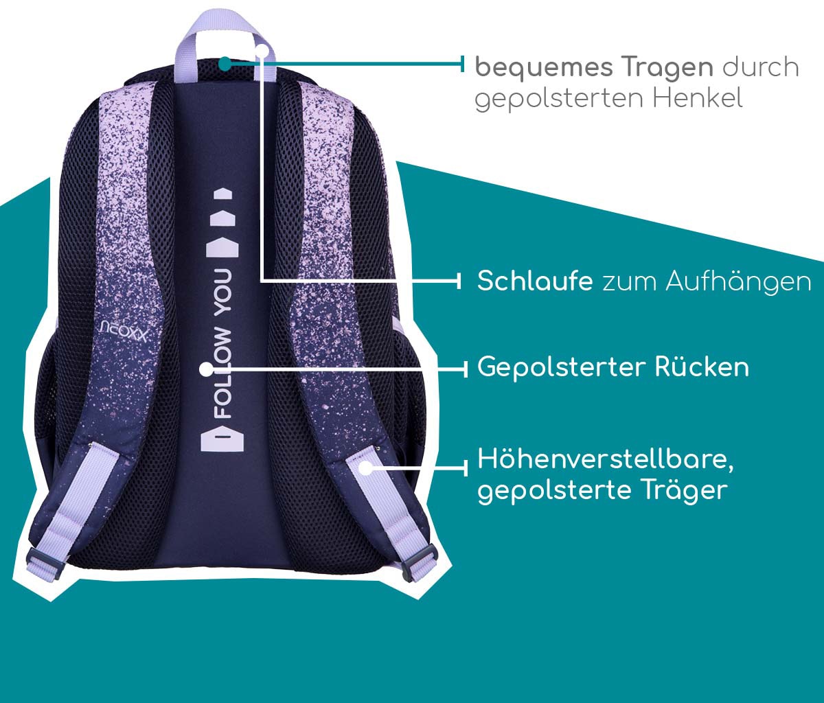 ✌ neoxx Schulrucksack »Fly, Glitterally perfect«, Reflektionsnaht, aus  recycelten PET-Flaschen Acheter en ligne