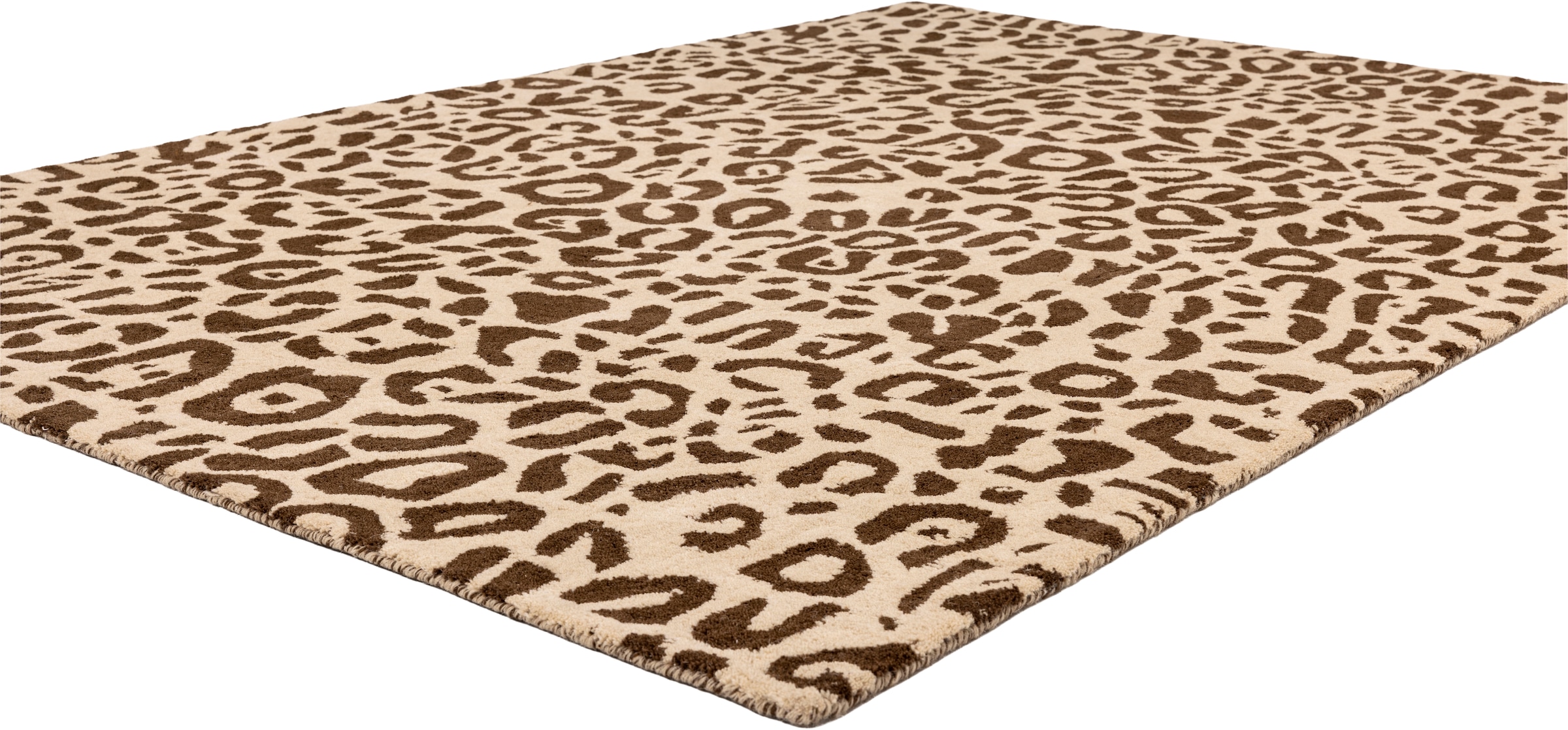 GOODproduct Tapis en laine »Gabbo Leo, Leopardenmuster, handgearbeitet« Rectangulaire 14 mm Höhe reine Wolle, Uni, Wohnzimmer, Schlafzimmer, Esszimmer
