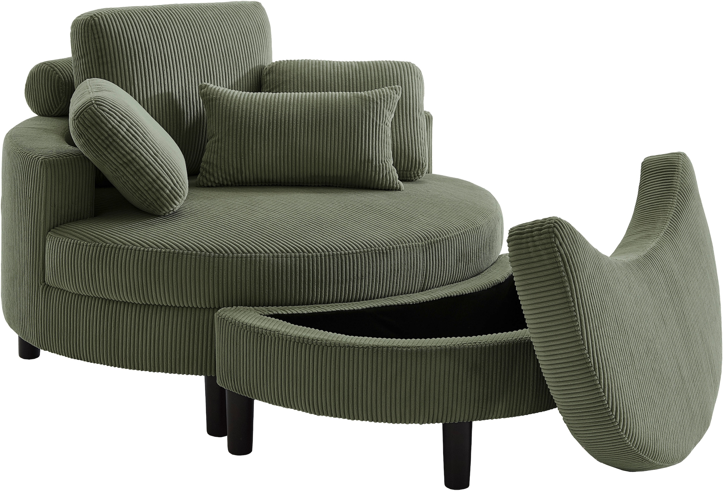 ATLANTIC home collection Loveseat »Ravi«, XXL- Sessel, inklusive Stauraumhocker, Rückenkissen & drei Zierkissen