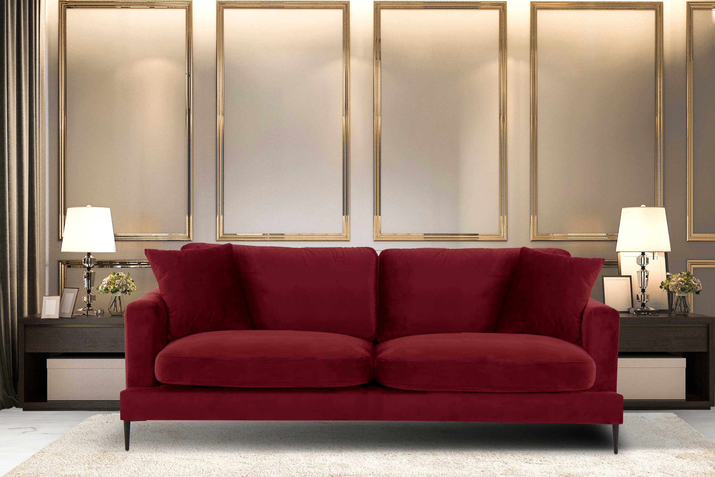 Leonique 3-Sitzer »Cozy elegantes Designsofa, Masse B/T/H: 211/97/80 cm«, mit losen Kissen und Metallbeinen