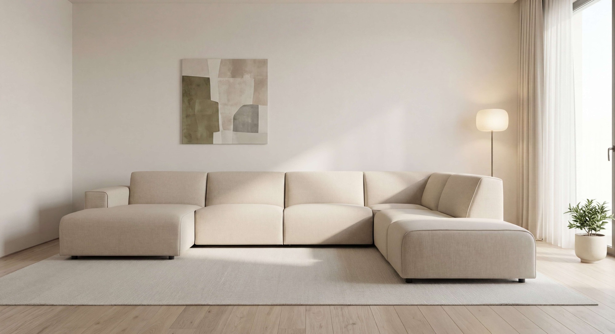 Image of GOODproduct Wohnlandschaft "Naddine" B. 389 cm, U-Form, Strukturstoff Mélange-Effekt, Wellenunterfederung