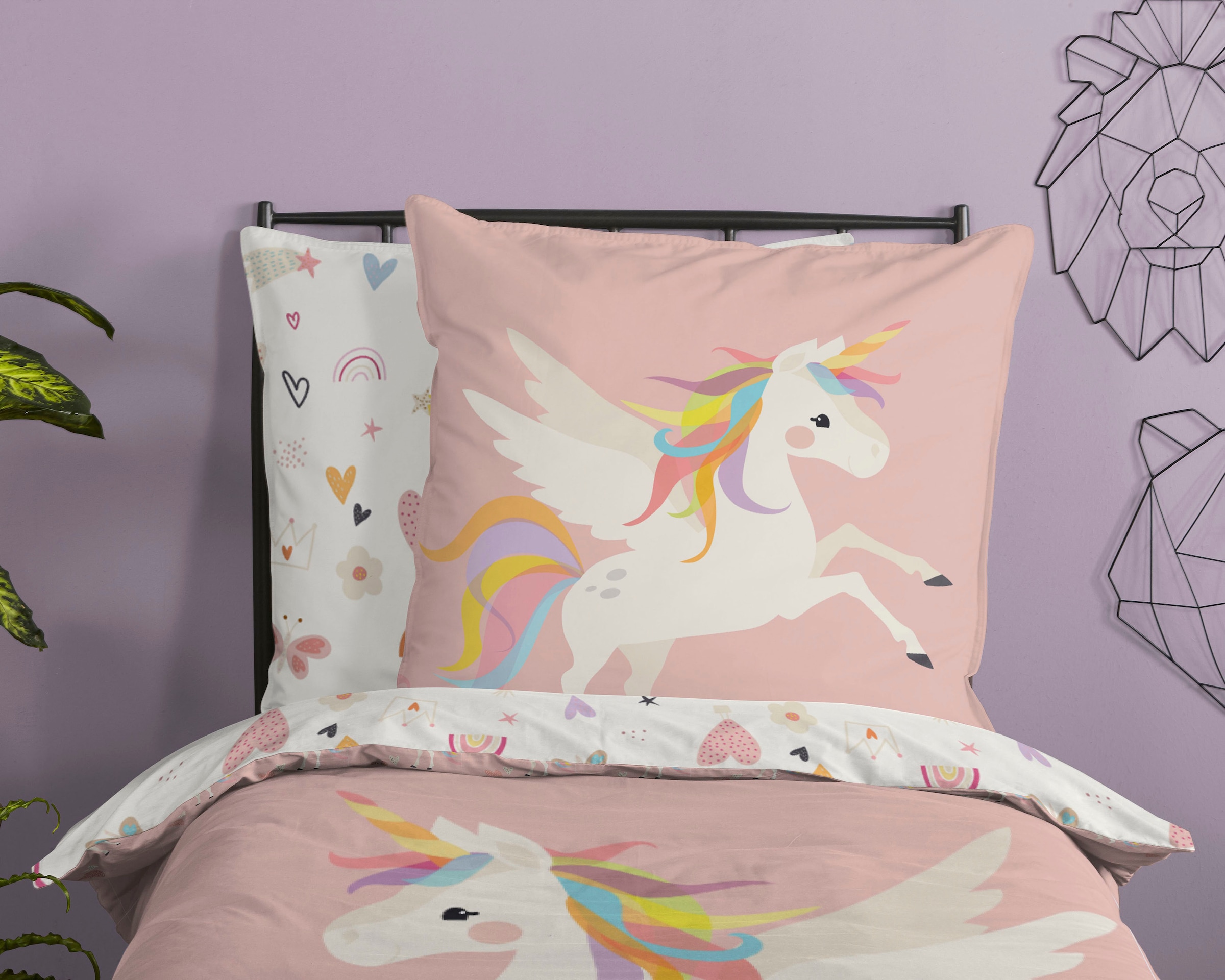 good morning Kinderbettwäsche »Unicorn«, Baumwolle, 135x200, Reissverschluss, Wendeoptik, Mädchen, Einhorn, Rosa