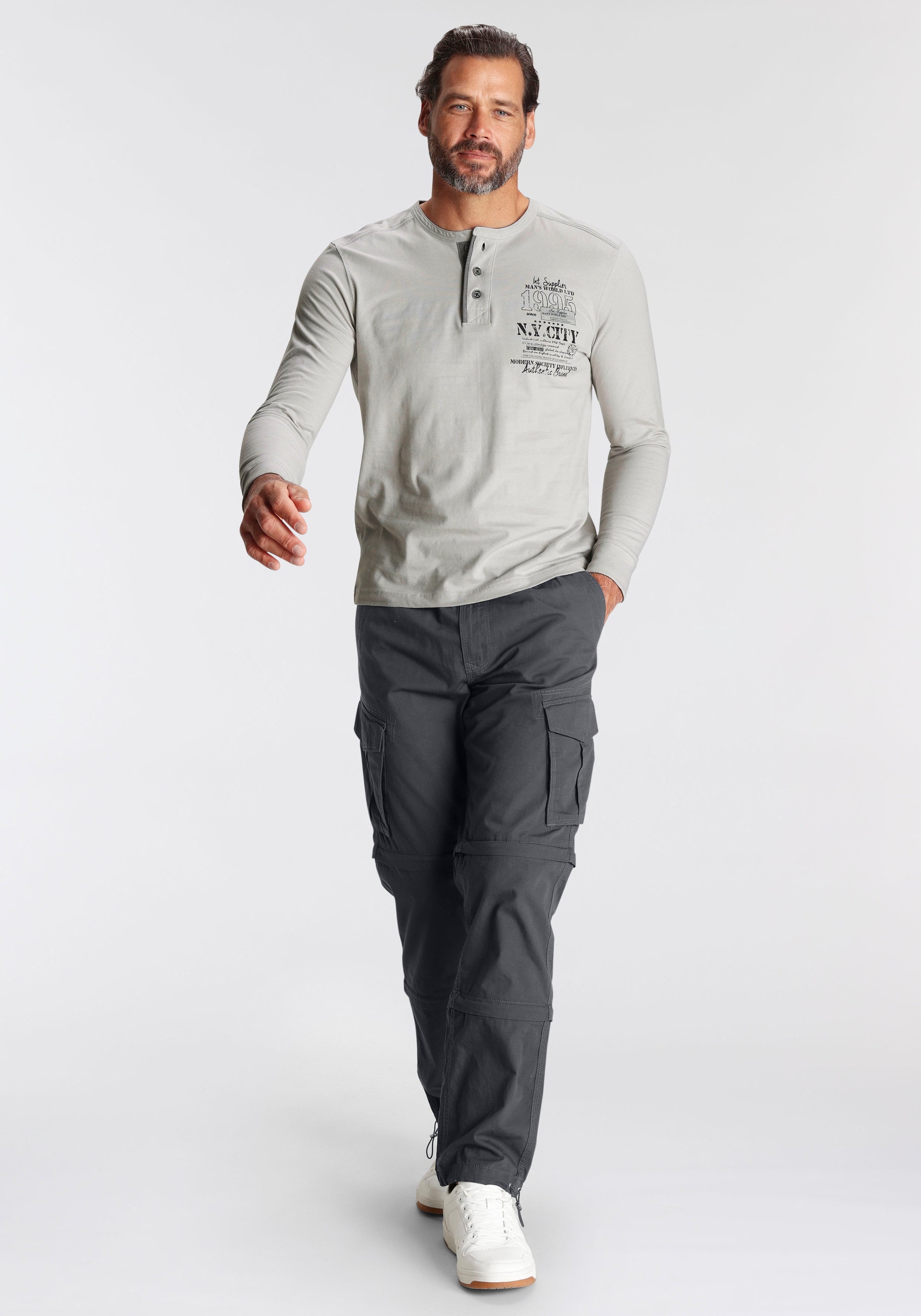 Man's World Henleyshirt, Langarm, mit lässigem Print, Rundhalsausschnitt mit Knopfleiste
