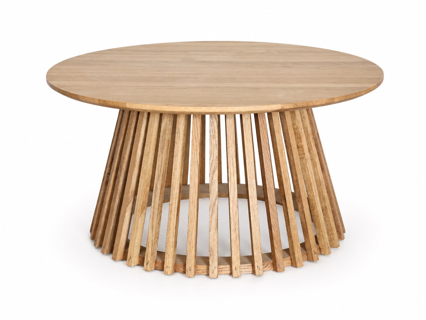GOODproduct Couchtisch »Lovran, Wohnzimmertisch, Sofatisch, Beistelltisch, Kaffeetisch« Runder Tisch (Ø60) aus Wildeiche Natur/Smoke mit Konus-Lamellenfuss