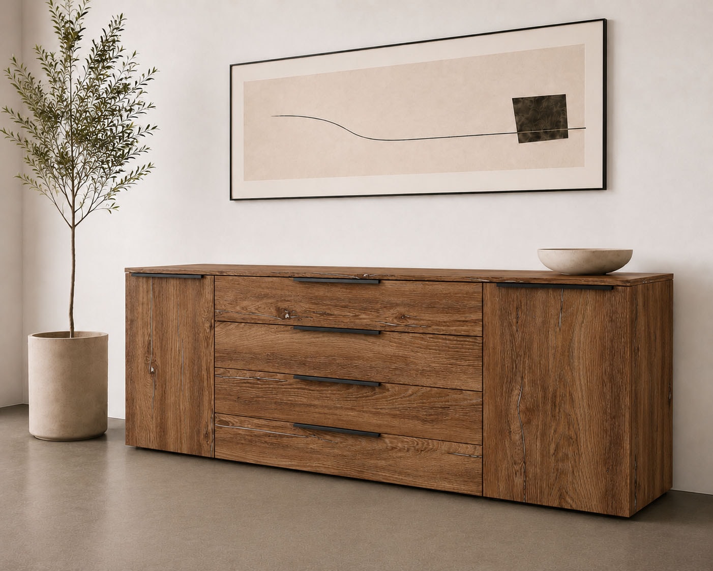borchardt Möbel Buffet »Tom, moderne Kommode mit Metallgriffen, 200cm breit« 2 portes, 3 tiroirs, poignées métal anthracite