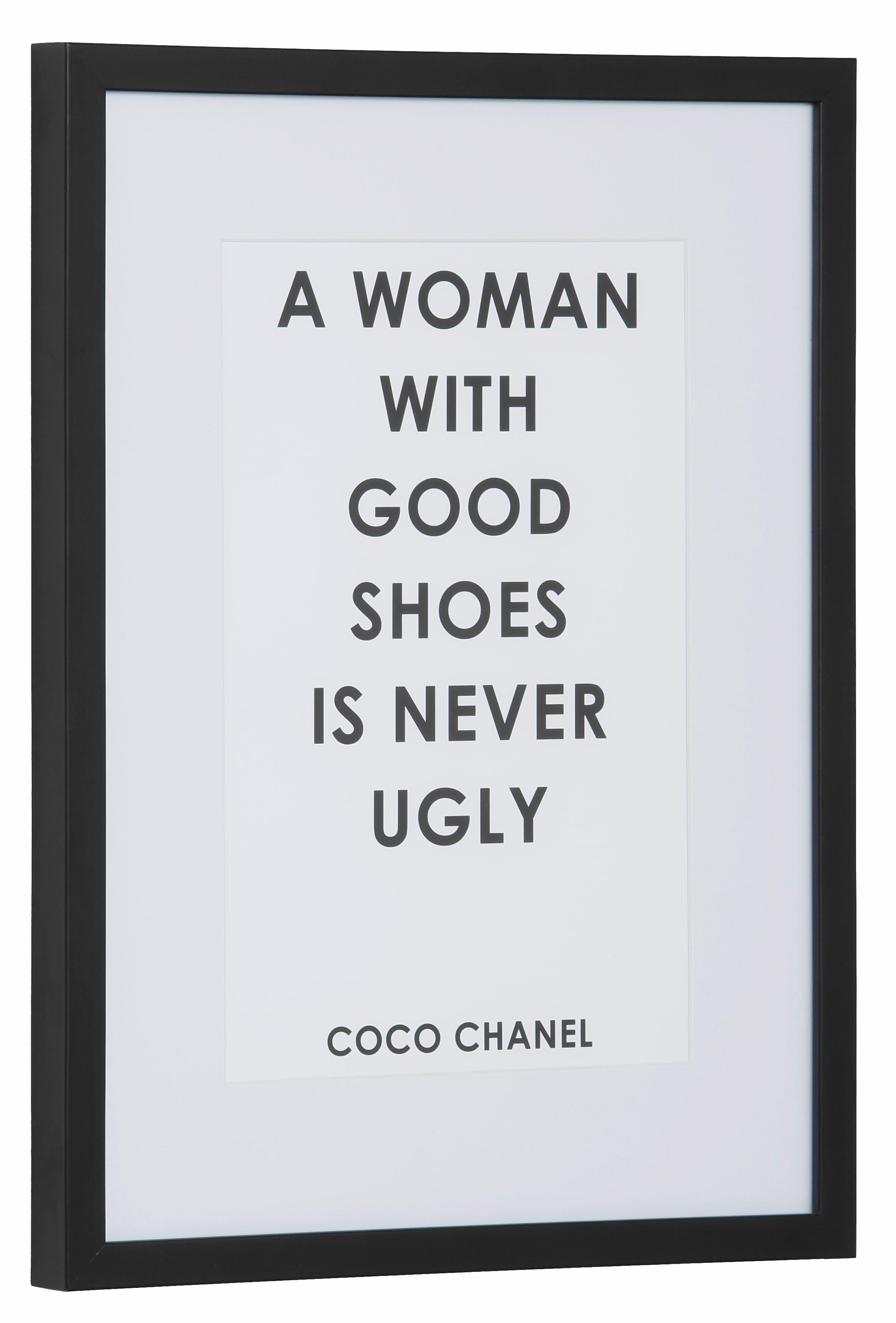 Leonique Bild »Zitat Coco Chanel«, Schriftzug-Schriftzüge-Motivationsbilder-Schwarz-Weiss-Sprüche & Texte, HD Premium Poster-Druck inkl. Holzrahmen