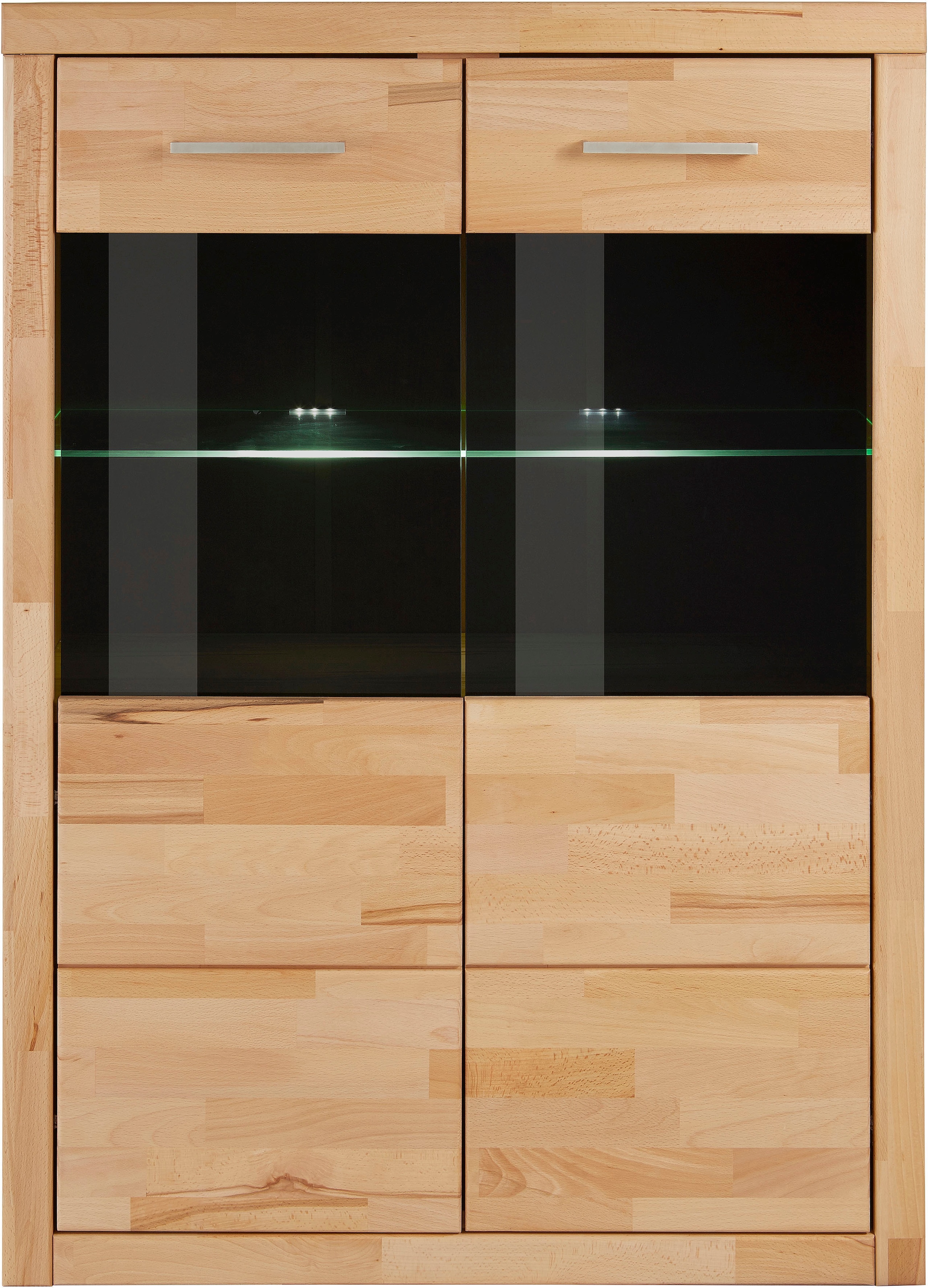 Home affaire Stauraumvitrine »Ribe,125cm hoch, 87cm breit,4 breite Fächer«, Korpus Holzwerkstoff,2Türen mit Glaseinsatz, Böden versetzbar