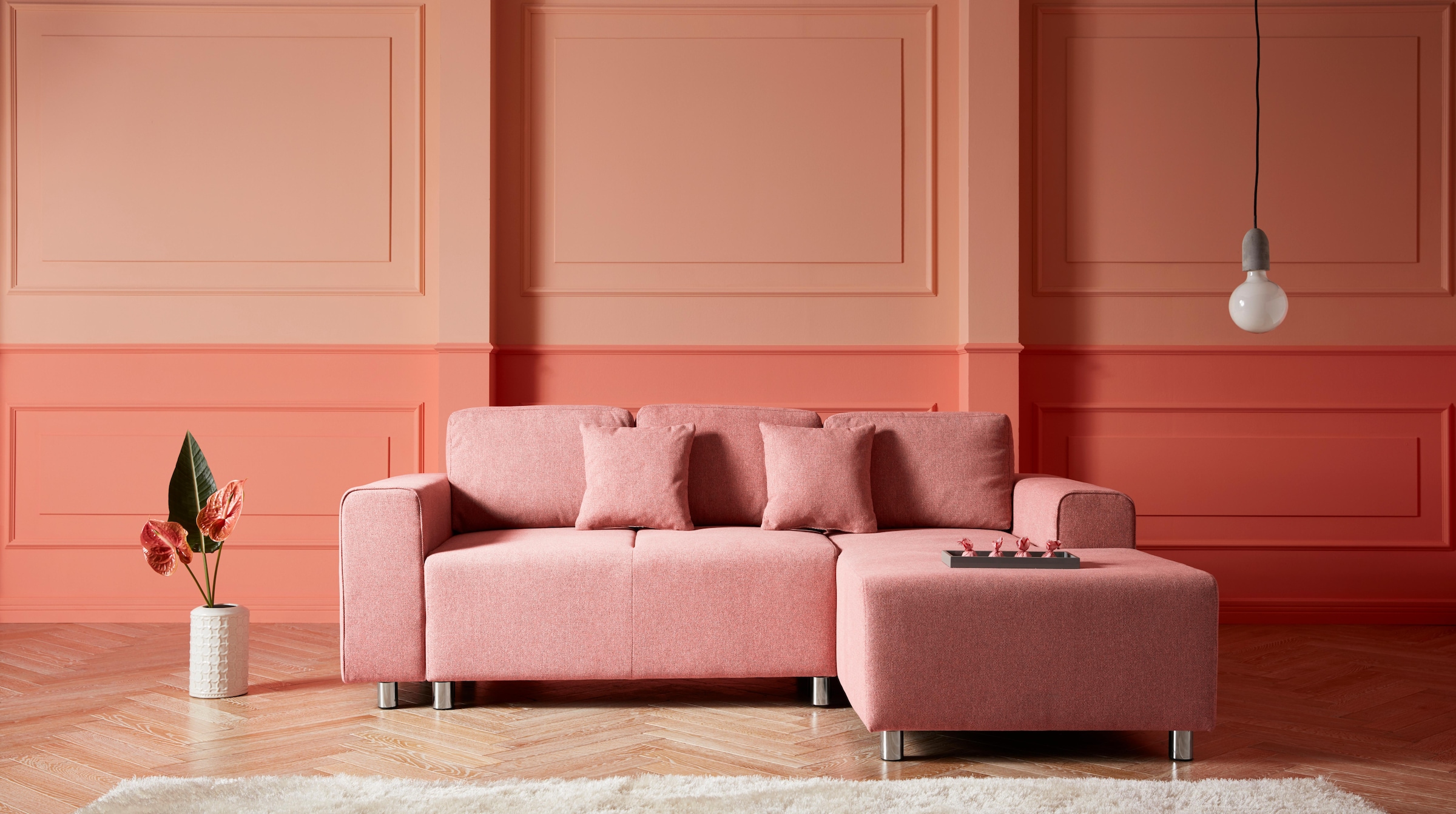 Guido Maria Kretschmer Home&Living Ecksofa »Györ«, L-Form, wahlweise mit Bettfunktion und Bettkasten incl. 2 Zierkissen