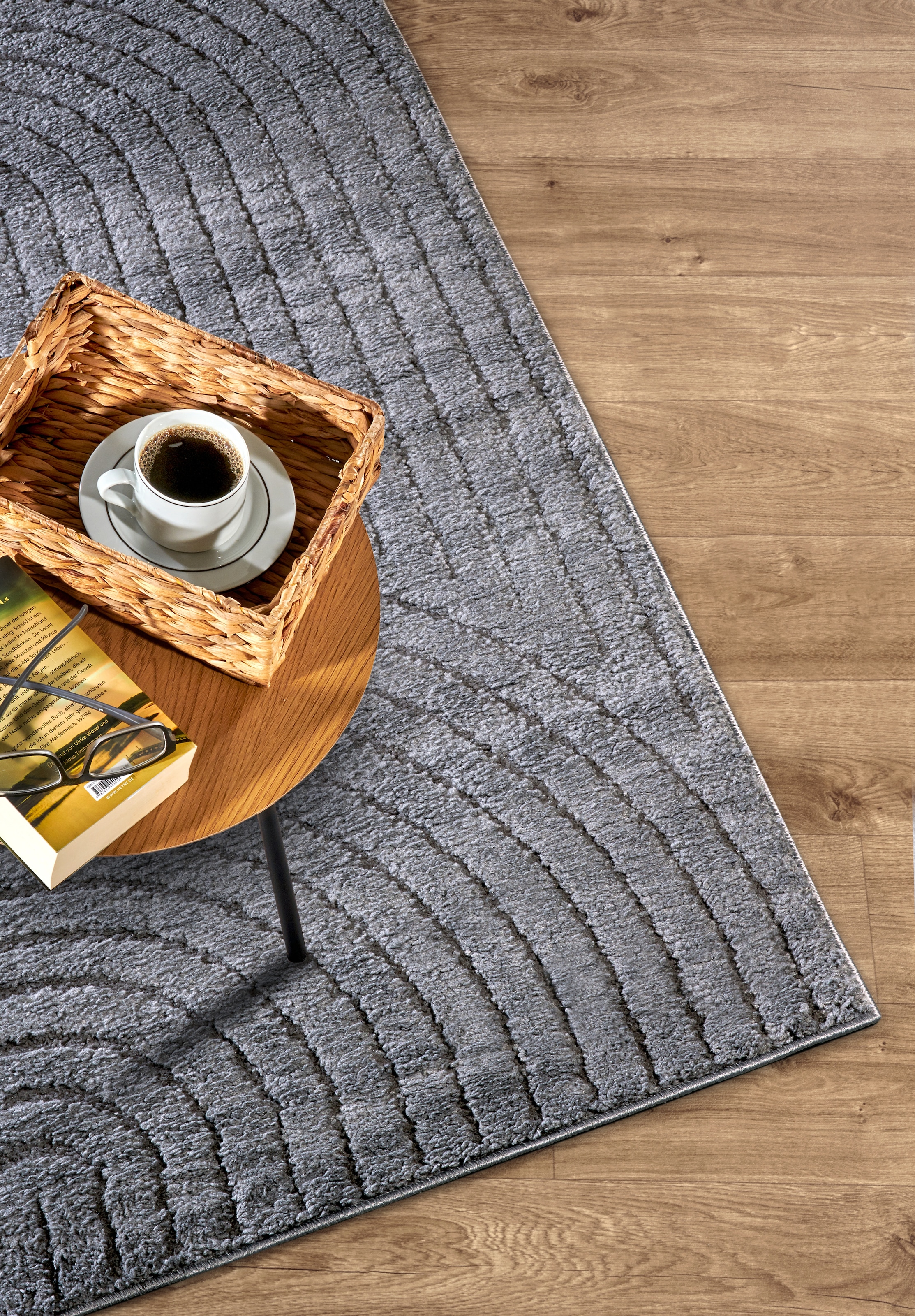 ELLE DECORATION Designteppich »Cosy Panglao, auch als Rundteppich erhältlich«, rechteckig, 14 mm Höhe, uni Kurzflor, Hoch Tief Struktur, modern, Skandi, Boho, Wohnzimmer