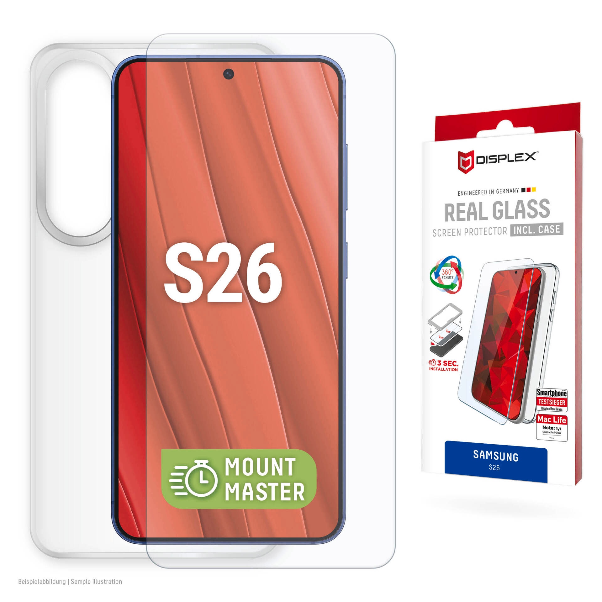 Image of Displex Displayschutzglas "Real Glass Screen Protector inkl. Case mit MountMaster" für Samsung Galaxy S26 Displayschutzfolie, Schutzfolie, Bildschirmschutz, kratz- & stossfest