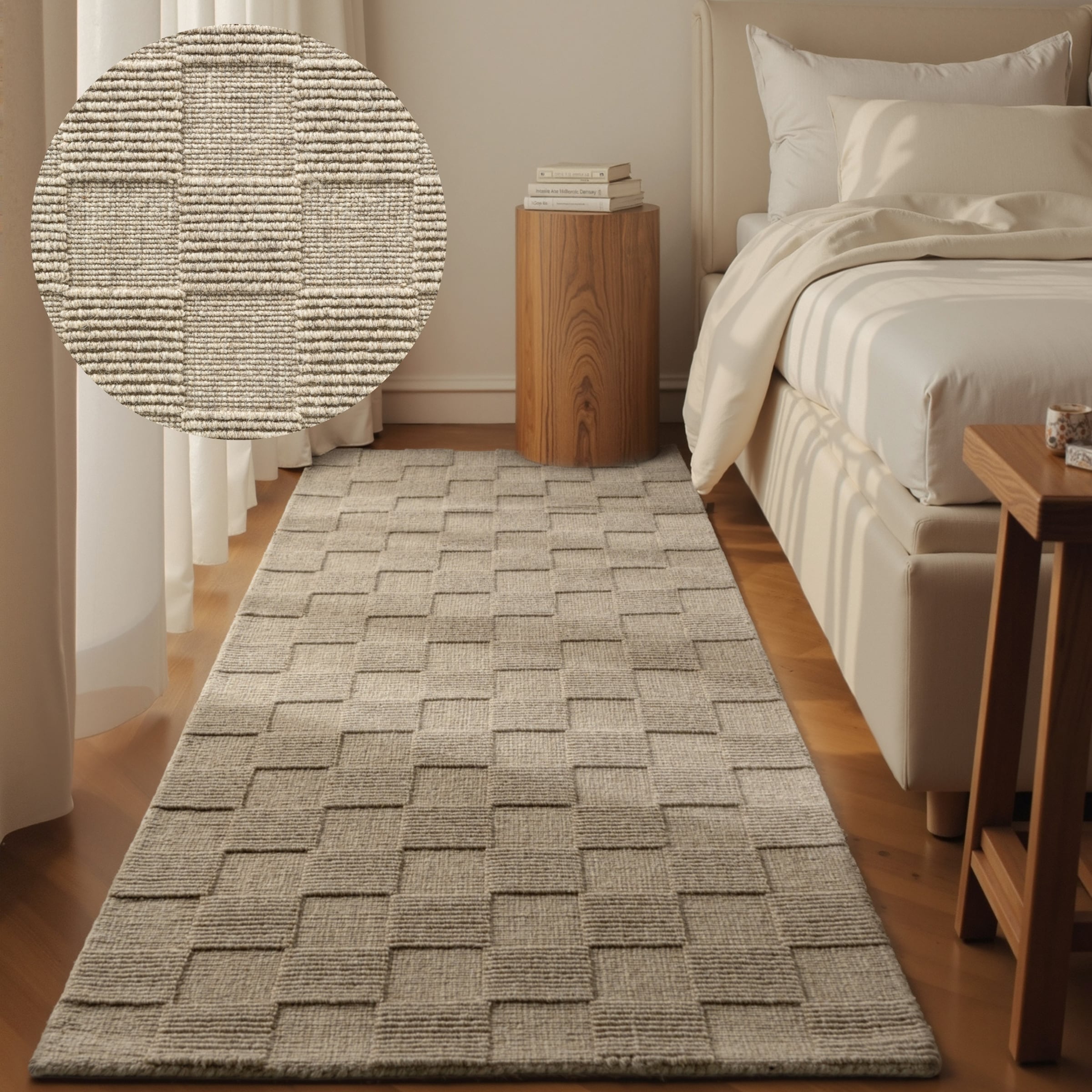 Villeroy & Boch Tapis en laine »Scala« Rectangulaire 10 mm Höhe Handgewebt, Wolle, Kariert, Natur, 3D-Struktur, Karo, Wohnzimmer