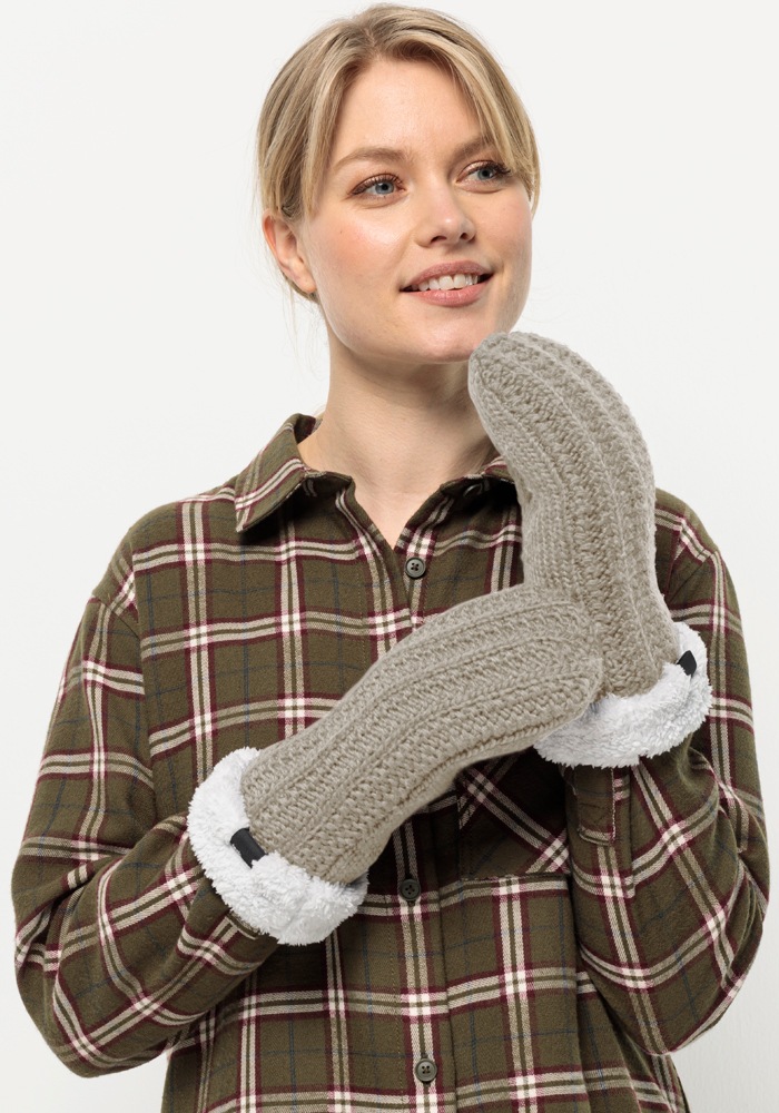 Jack Wolfskin, Unisex, »HIGHLOFT KNIT MITTEN W«, dusty, grau, M (38/40), Warme Strickfäustlinge