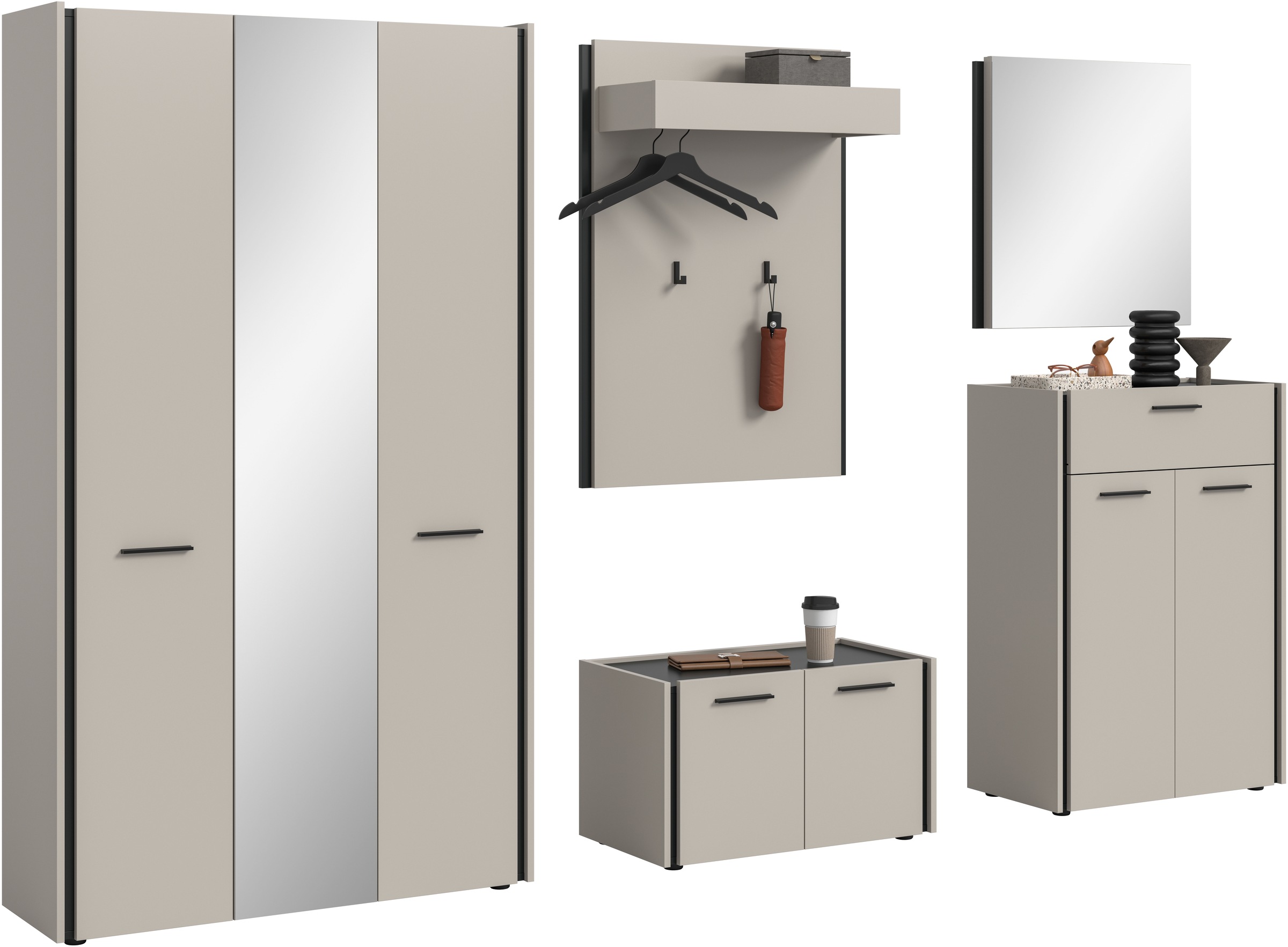 Image of Home affaire Garderoben-Set "RAK, 5-teilige Garderoben-Kombination, Breite ca. 287 cm" Garderobenschrank, Sitzbank, Garderobenpaneel, Schuhkommode, Spiegel, 5 Stk. tlg.