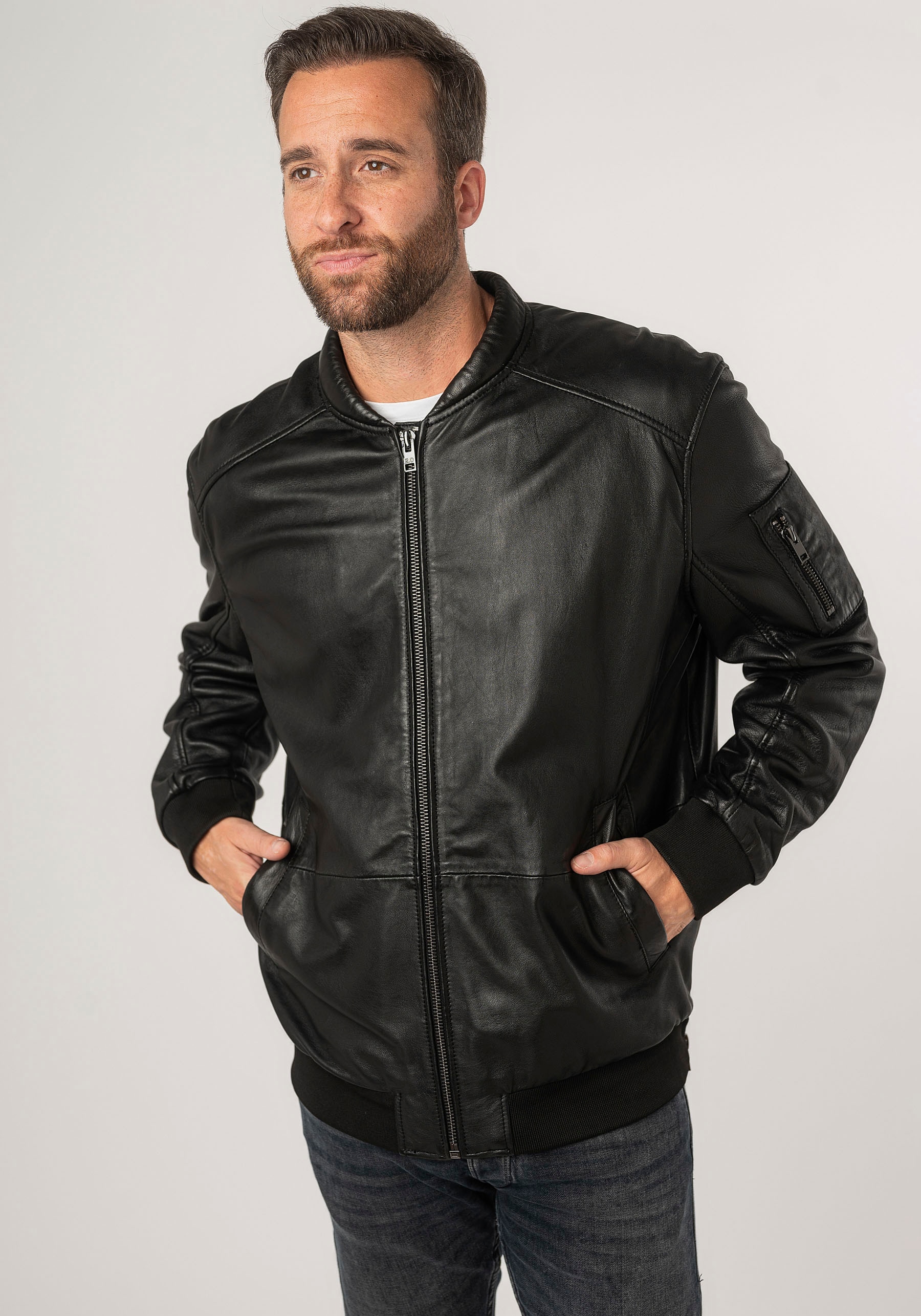 Mauritius Lederjacke »2Mkaira OS«, mit Reissverschluss, Strickbündchen, Ärmeltasche