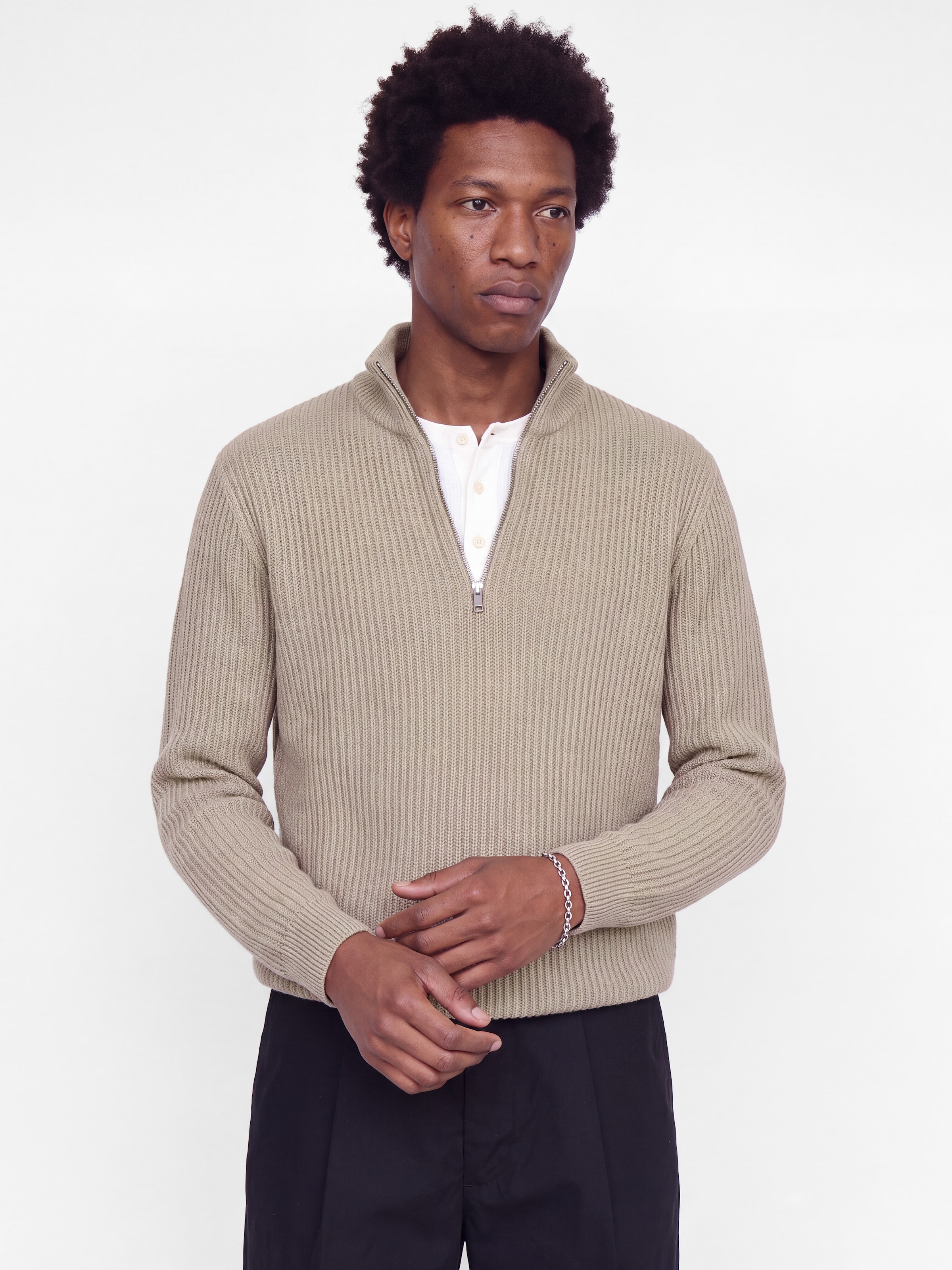 Image of Jack & Jones Troyer "JJSAGE KNIT HALF ZIP" Materialmix, locker geschnitten