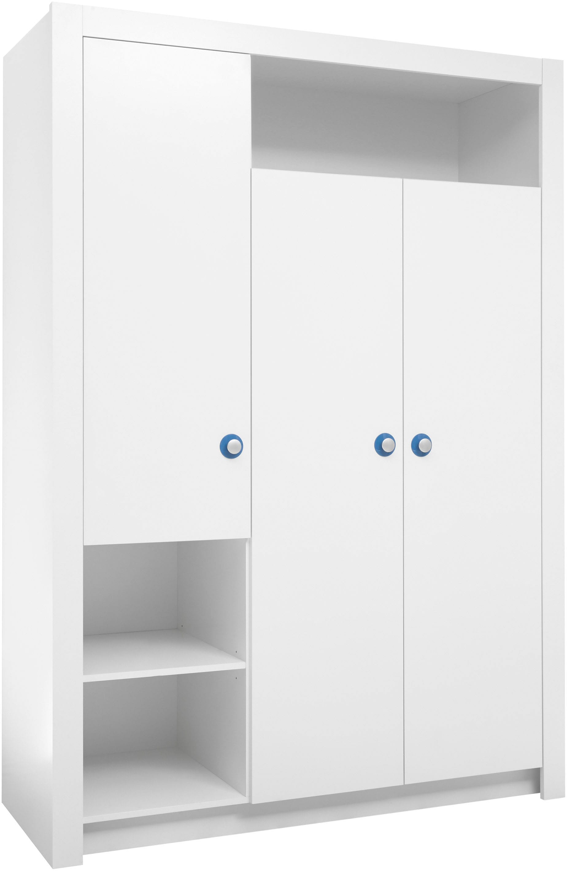 Begabino Armoire à portes battantes »Paula Kinderzimmerschrank Kleiderschrank« armoire blanche 3 portes, avec étagères ouvertes