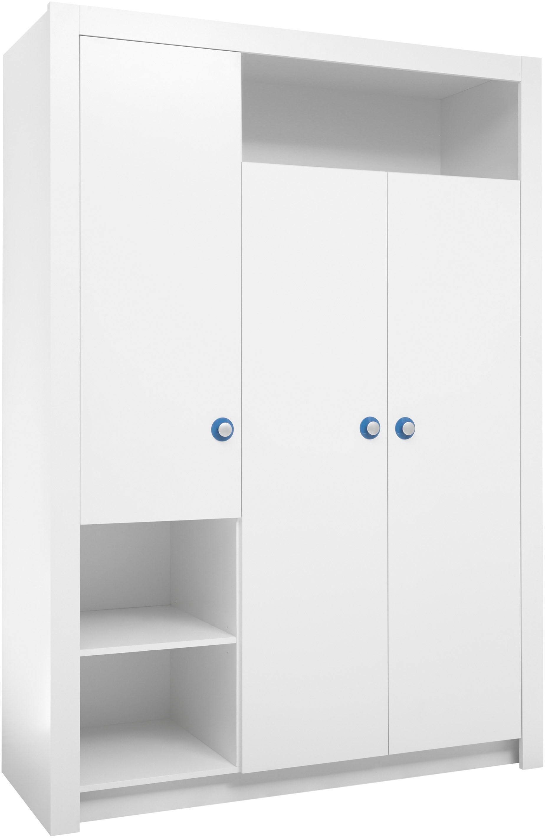 Begabino Drehtürenschrank "Paula Kinderzimmerschrank Kleiderschrank" 3-trg. Weiss, Schrank mit offenen Fächer