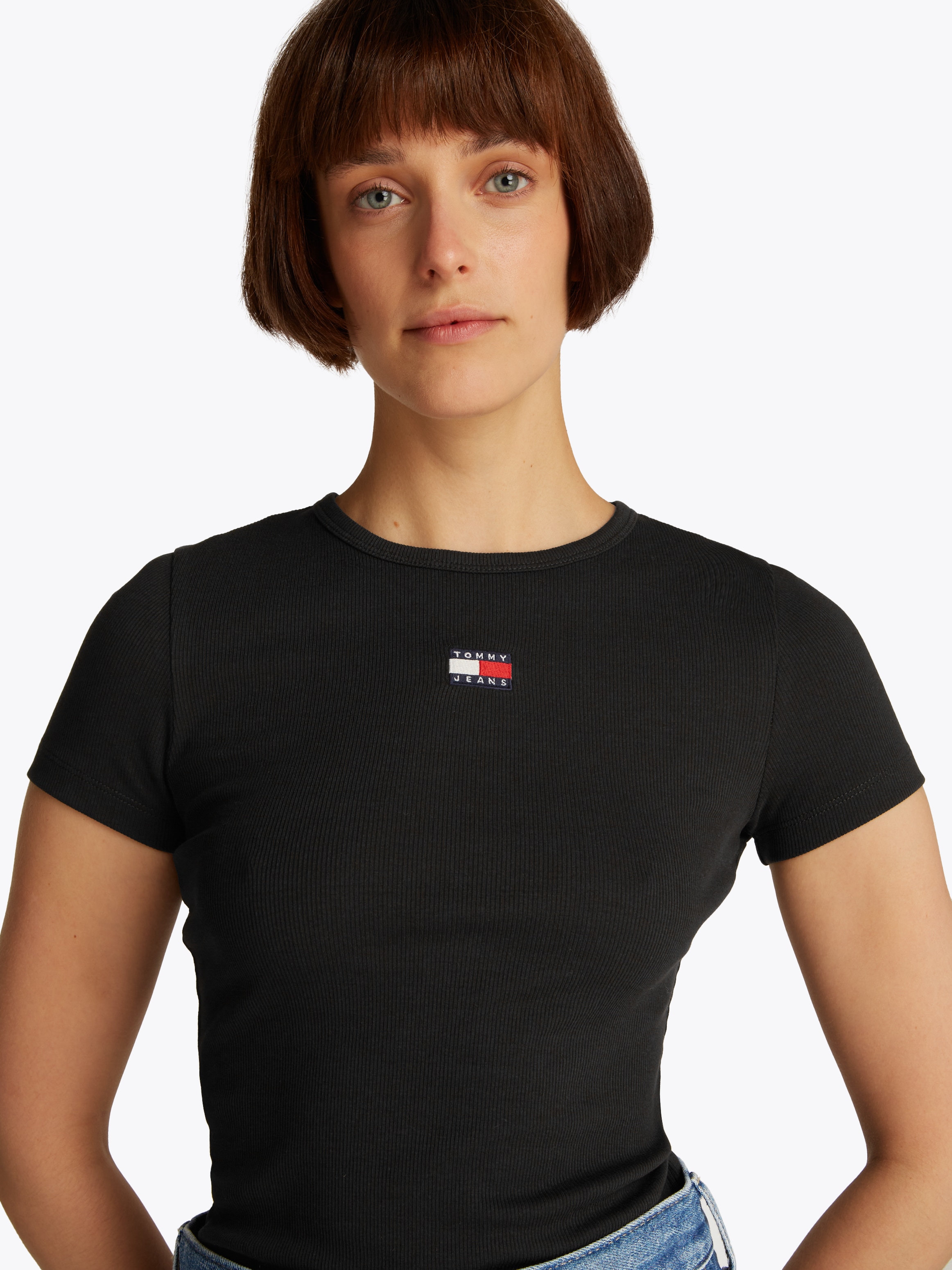 Tommy Jeans T-Shirt »TJW SLIM BADGE RIB TEE«, in Rippoptik