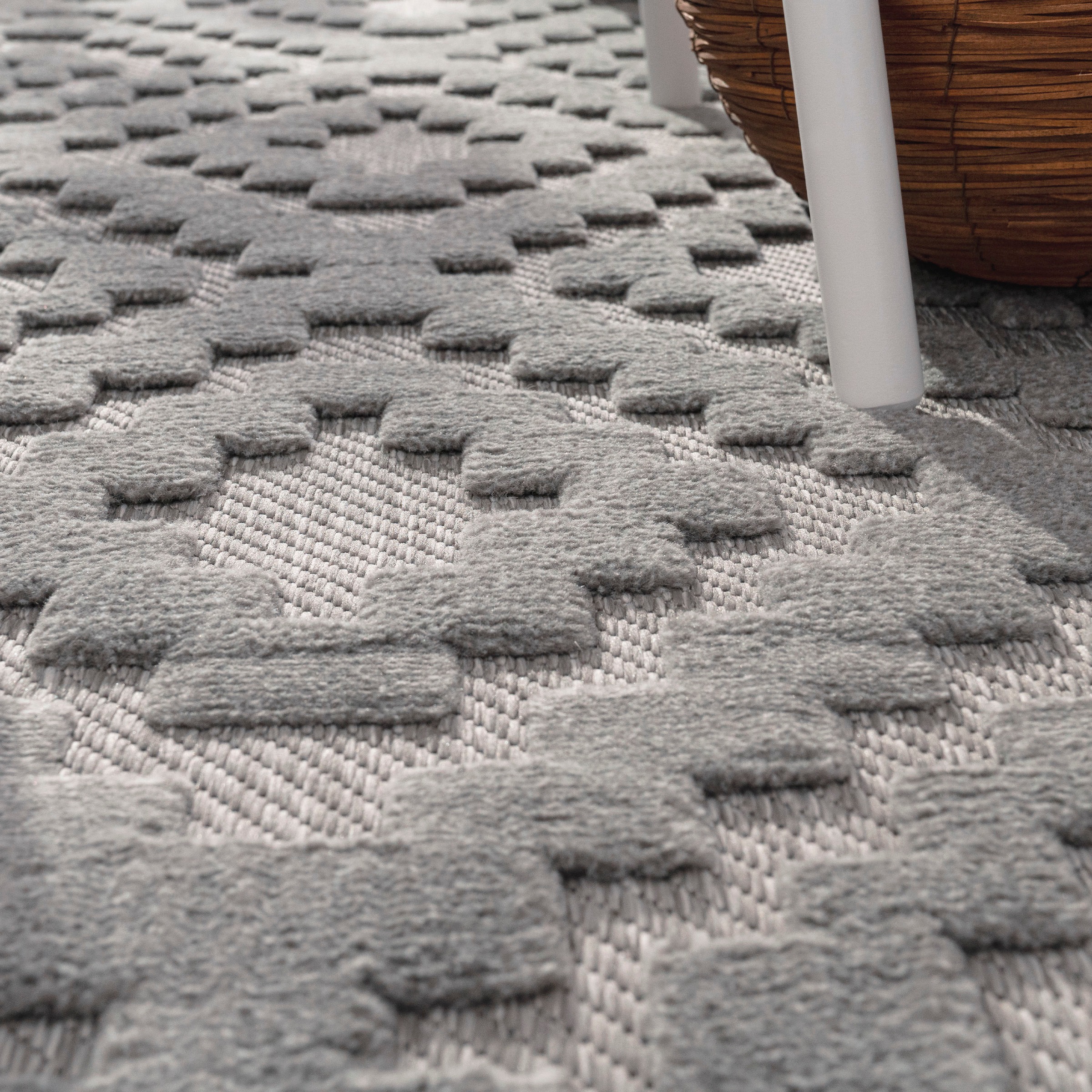 Paco Home Teppich »Livorno 672«, rechteckig, 14 mm Höhe, Uni-Farben, Scandi, Rauten Muster, Hoch-Tief Effekt, Outdoor geeignet