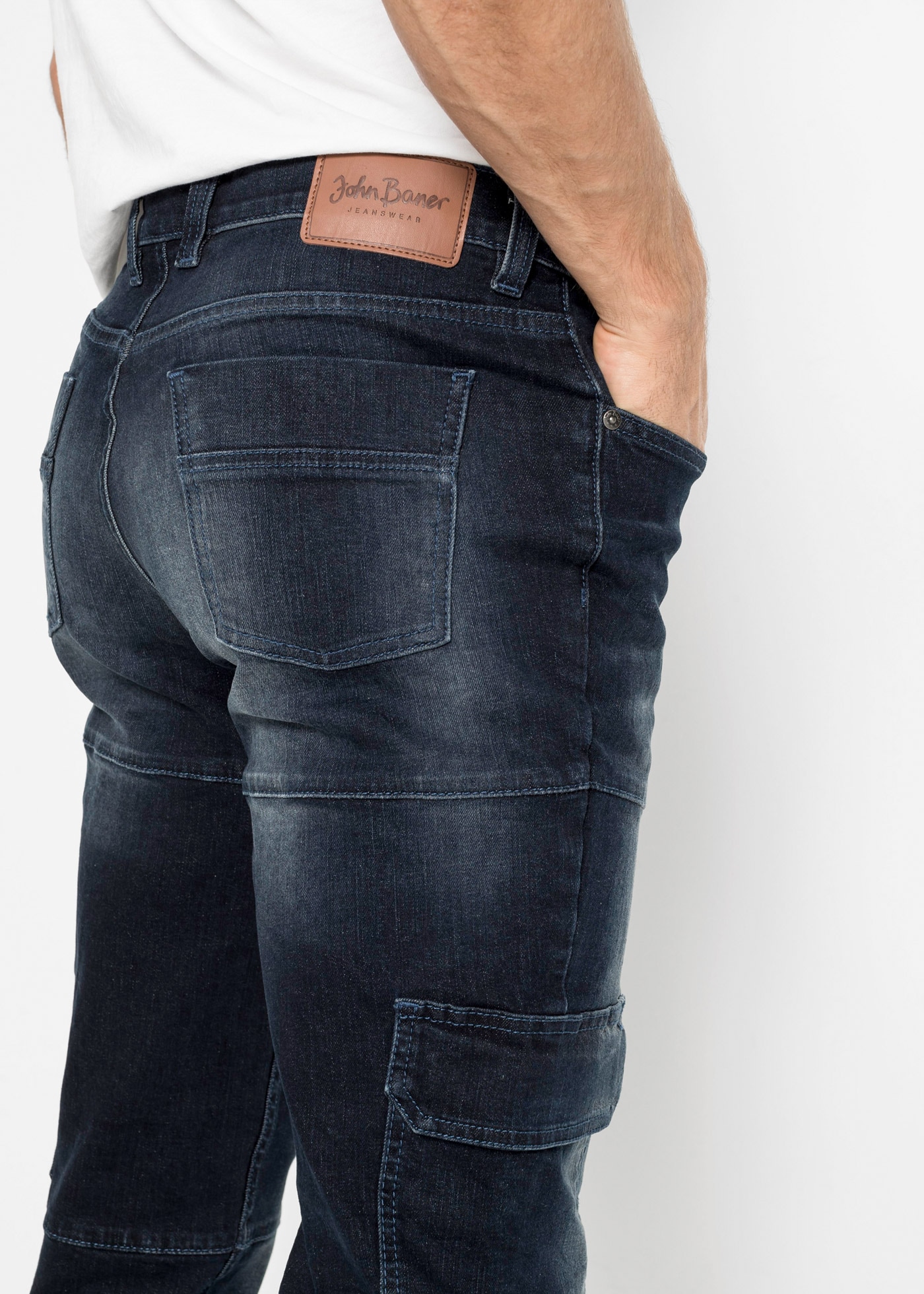 bonprix Jeans cargo »Slim Fit Cargo-Stretch-Jeans, Straight« Slim Fit, aus Baumwolle und Elasthan, mit gewaschener Optik