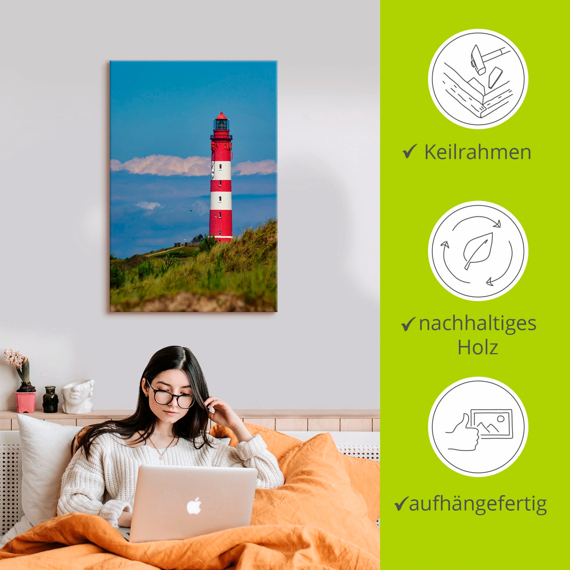 Artland Wandbild »Leuchtturm von Amrum«, Gebäude, (1 St.), als Leinwandbild, Poster in verschied. Grössen