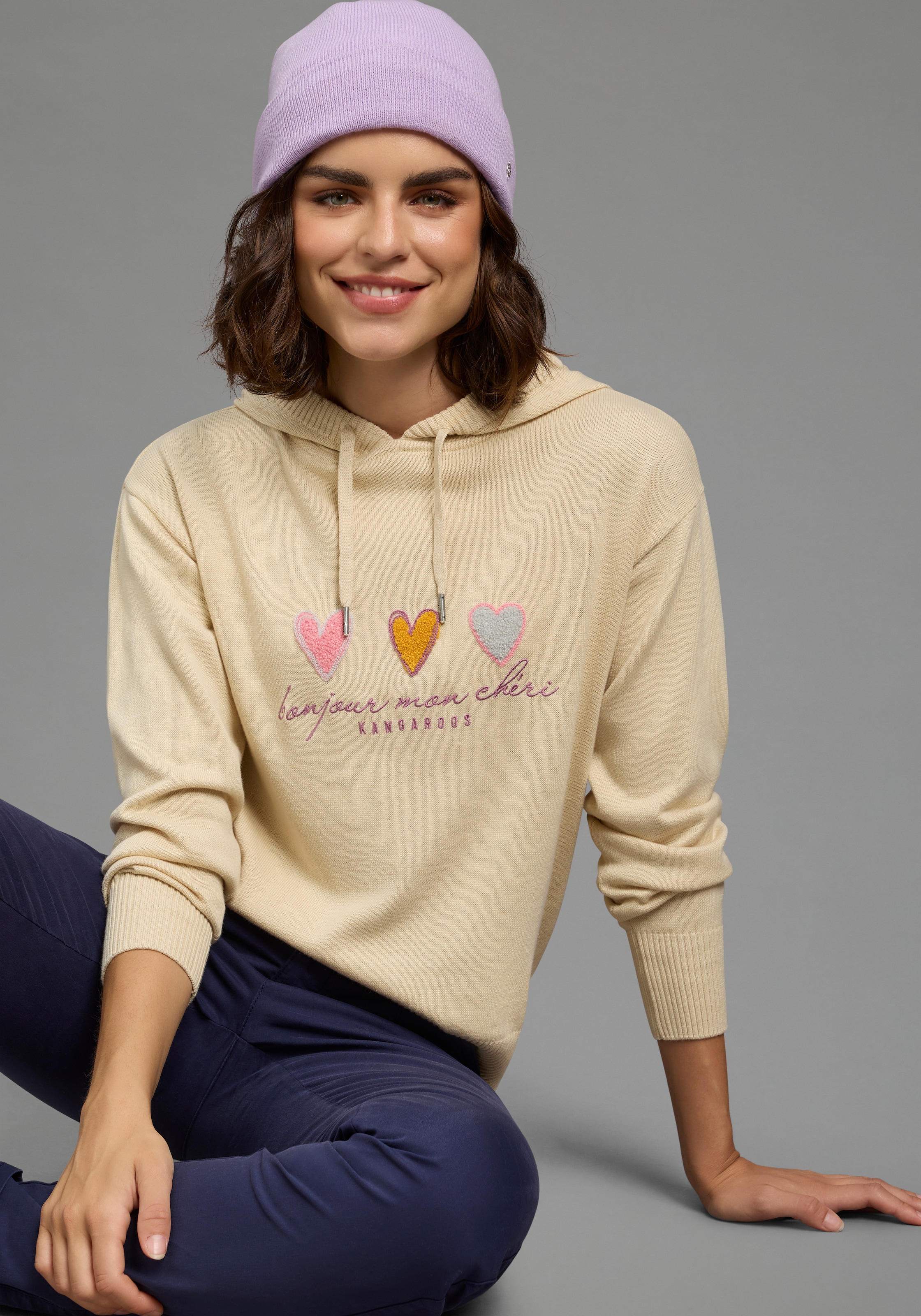 Image of KangaROOS Kapuzenpullover mit Kordelzug, Langarm, in unifarbener Strickqualität