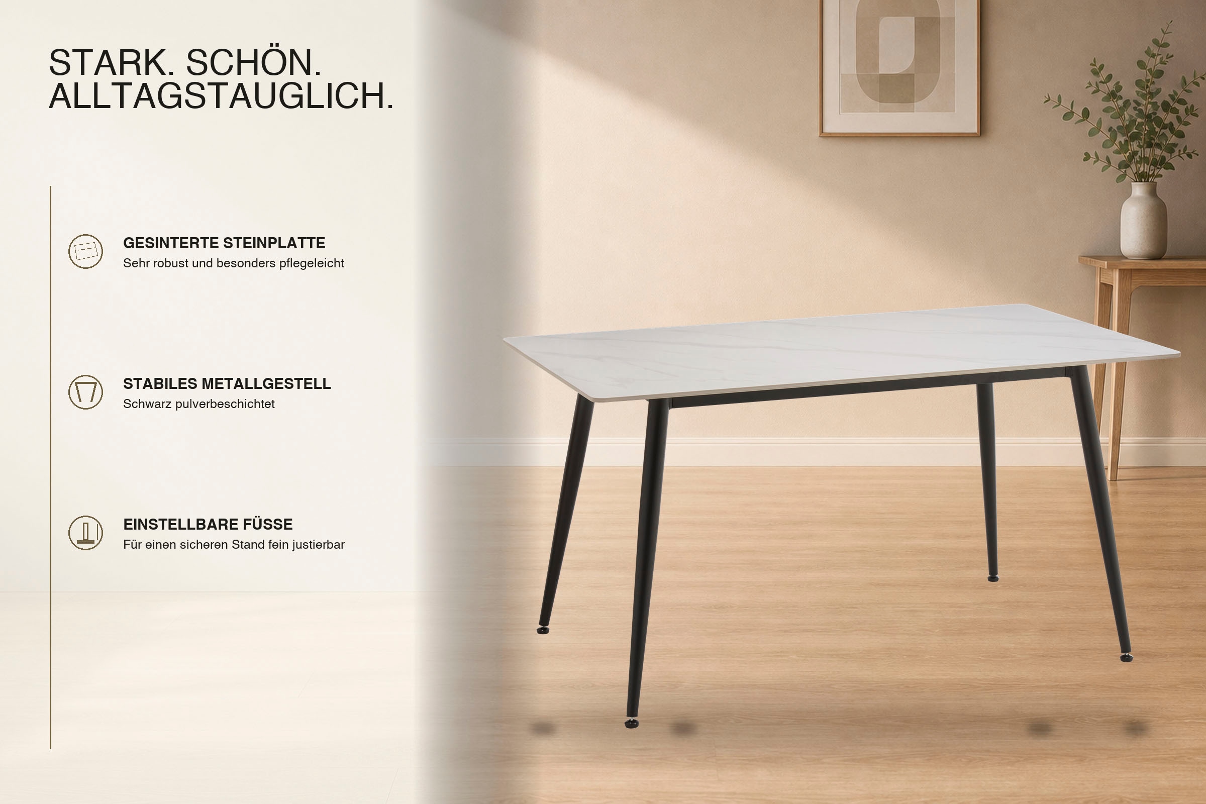 GOODproduct Esstisch »Juniper« 1 Stk. tlg. Tisch 140x80cm in Sinterstein-Keramikoptik für bis zu 6 Personen