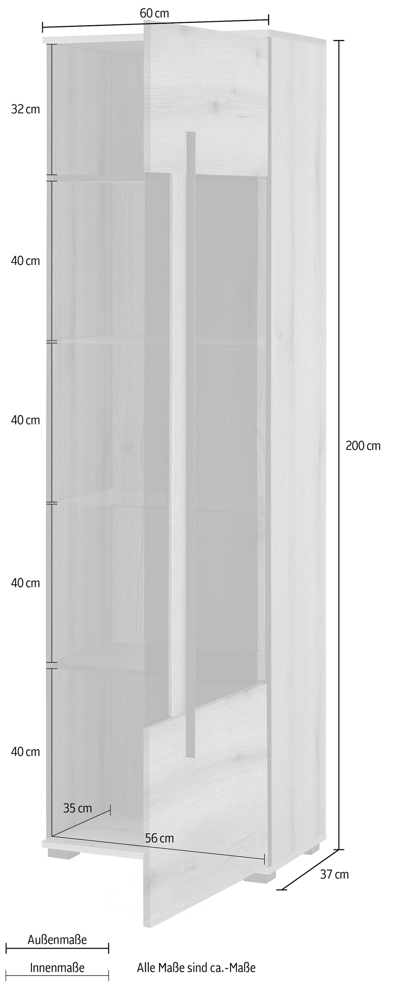 INOSIGN Vitrine »Cantara, Vitrinenschrank in Eiche Evoke oder weiss, Standvitrine«, schwarzer Stangengriff, ausreichend Stauraum, vielseitig einsetzbar