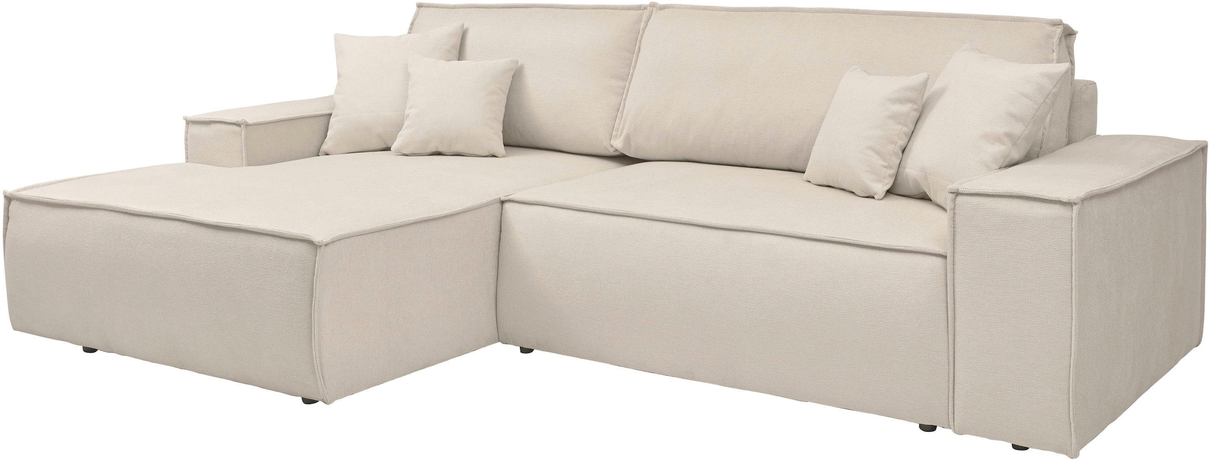 andas Canapé d'angle »FINNLEY Schlafsofa 267 cm, L-Form mit Schlaffunktion & Bettkasten« verfügbar in den Stoffqualitäten Bouclé, Struktur fein und Mega Cord