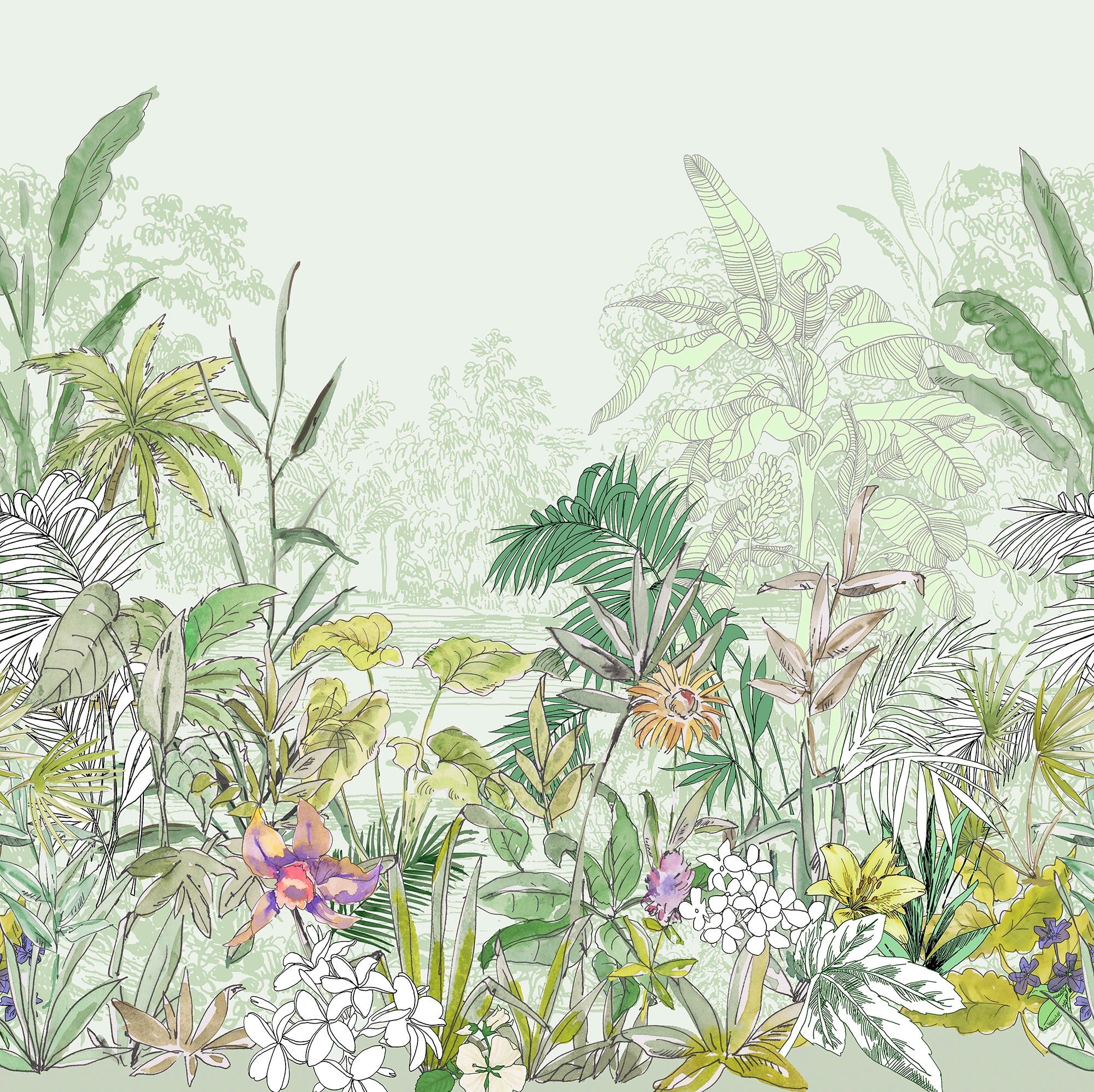 Image of Komar Vliestapete "Digitaldruck Vlies - Hortus - Grösse 250 x 250 cm" bedruckt glatt Wohnzimmer, Schlafzimmer