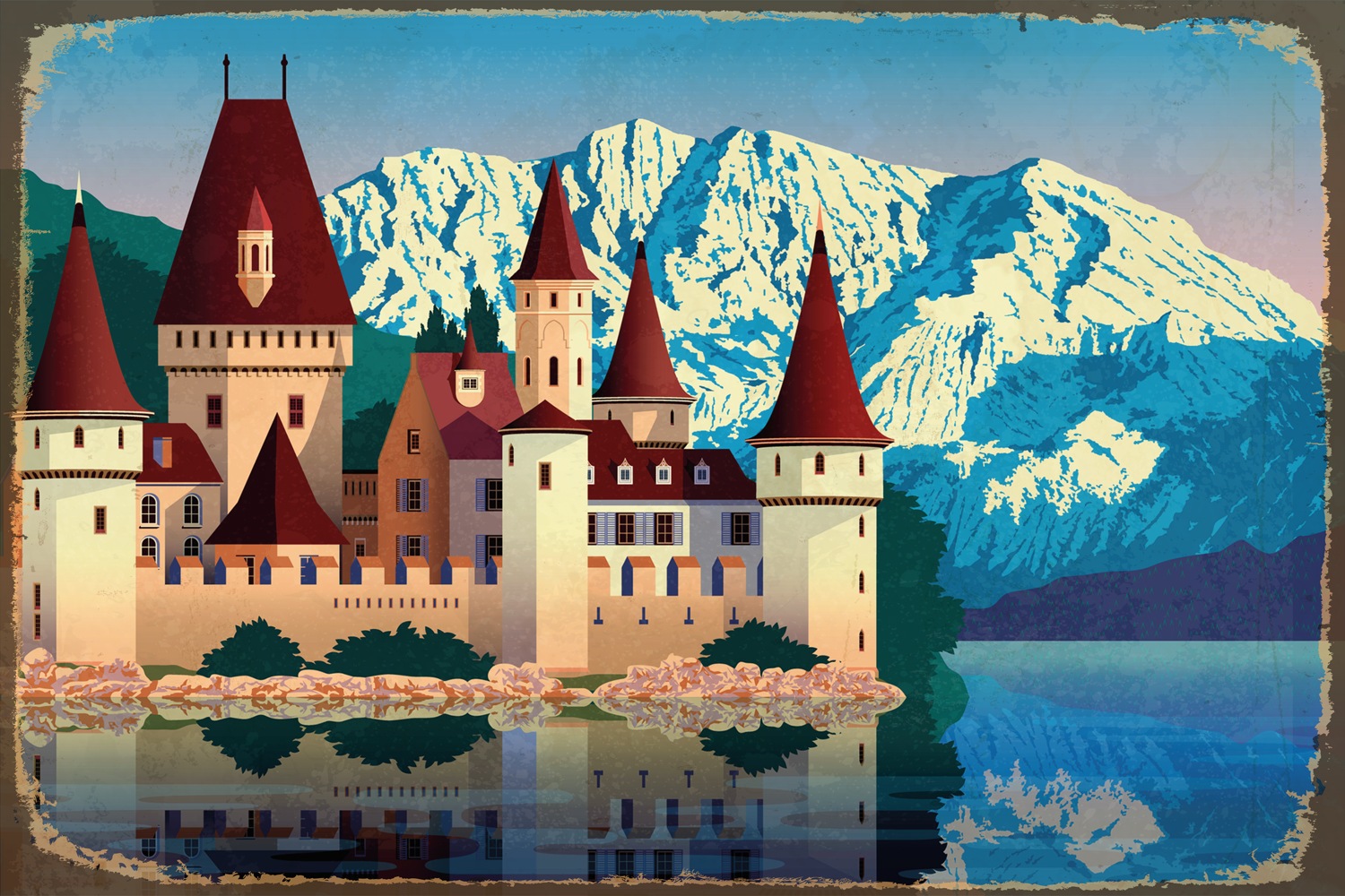Image of queence Metallbild "SCHLOSS" Stahlschild, Blechschild, Schloss, Burg, See
