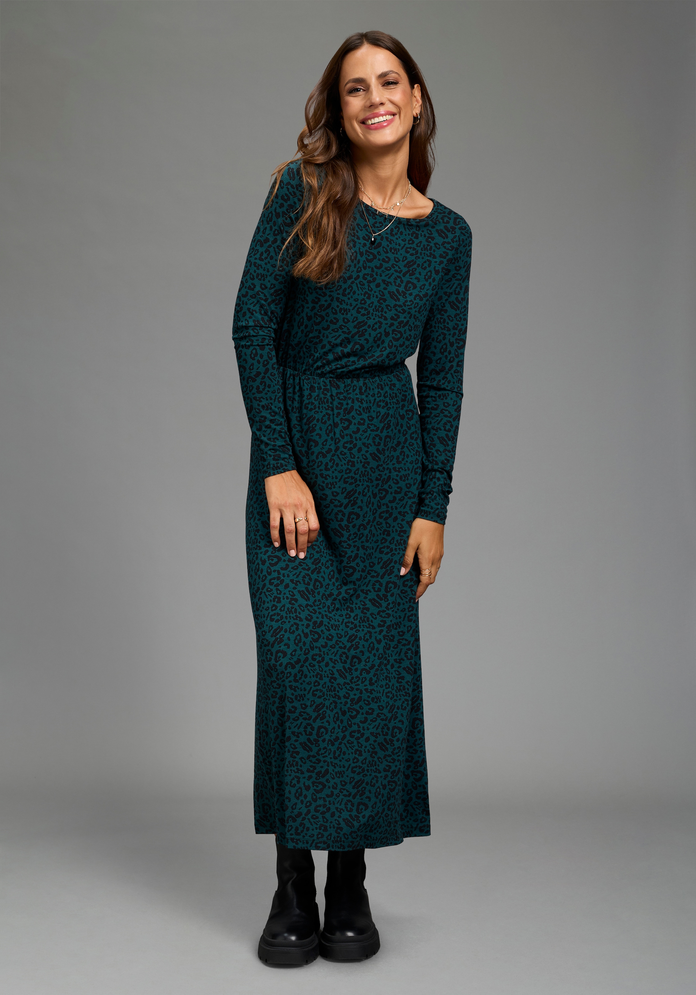 Laura Scott Robe en jersey mi-longueur, en mélange de viscose élastique, avec imprimé intégral