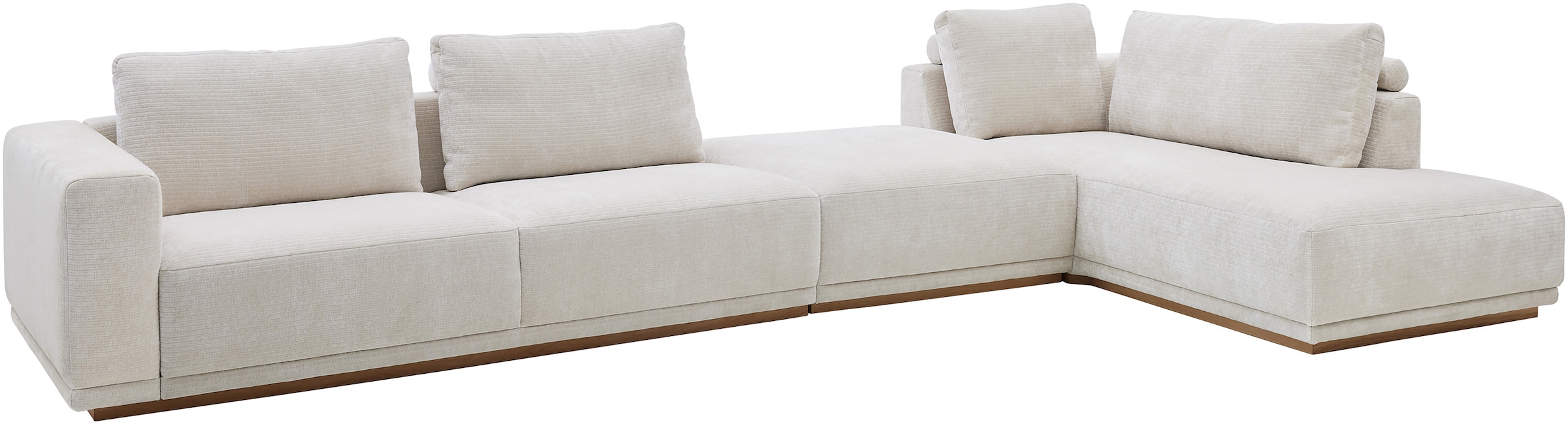 Musterring Paysage de salon »JustB! PM200 bequem, wahlw. Sitzvorzug, Breite 395cm, Holzsockel« canapé modulable accoudoir gauche, angle droit et pouf. Sans coussin d'assise