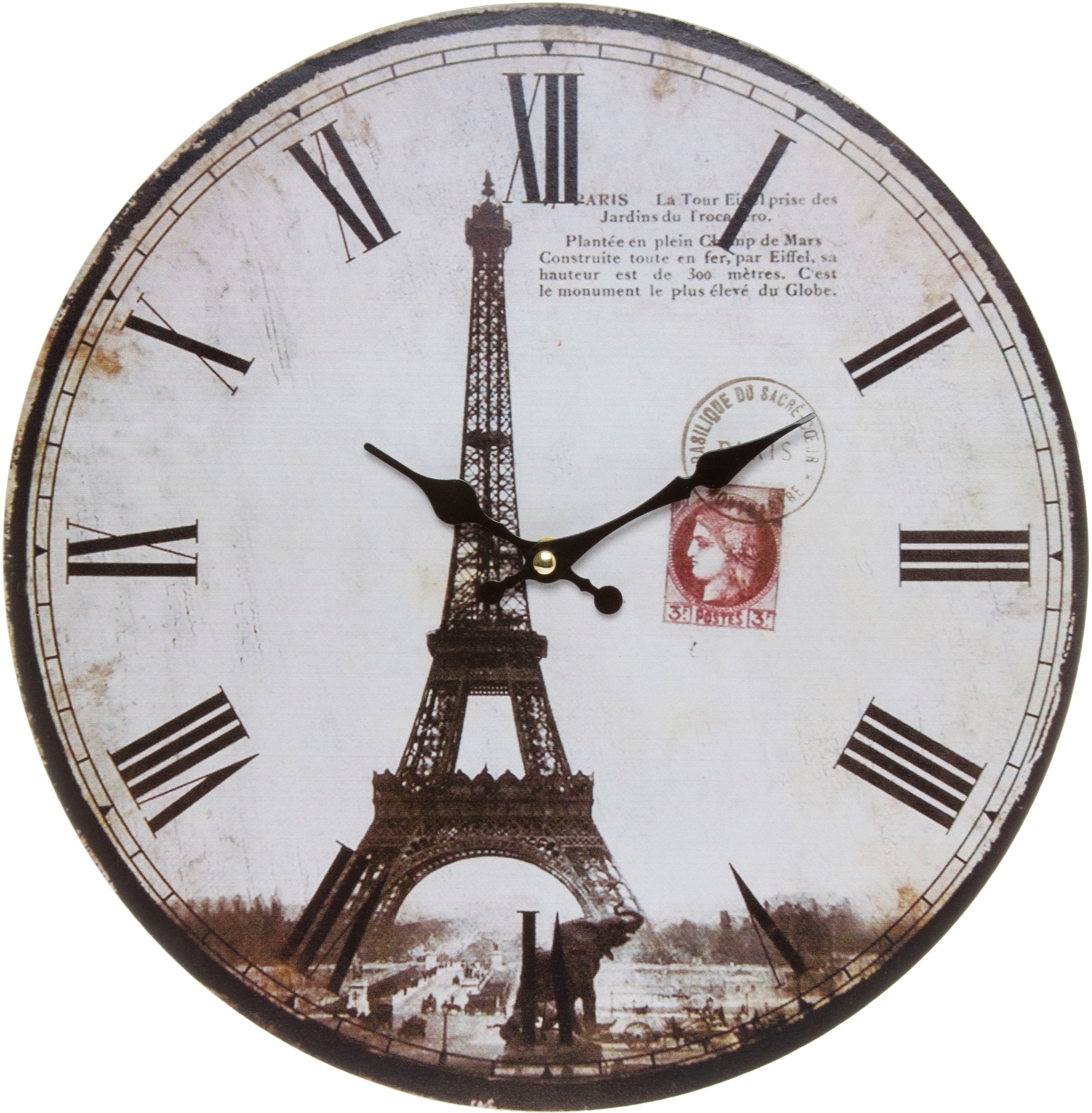 Image of Myflair Möbel & Accessoires Wanduhr »"Eiffelturm II"«, rund, Ø 33,8 cm, römische Ziffern, Vintage Optik, Motiv Eifelturm, dekorativ in Küche & Wohnzimmer bei Ackermann Versand Schweiz