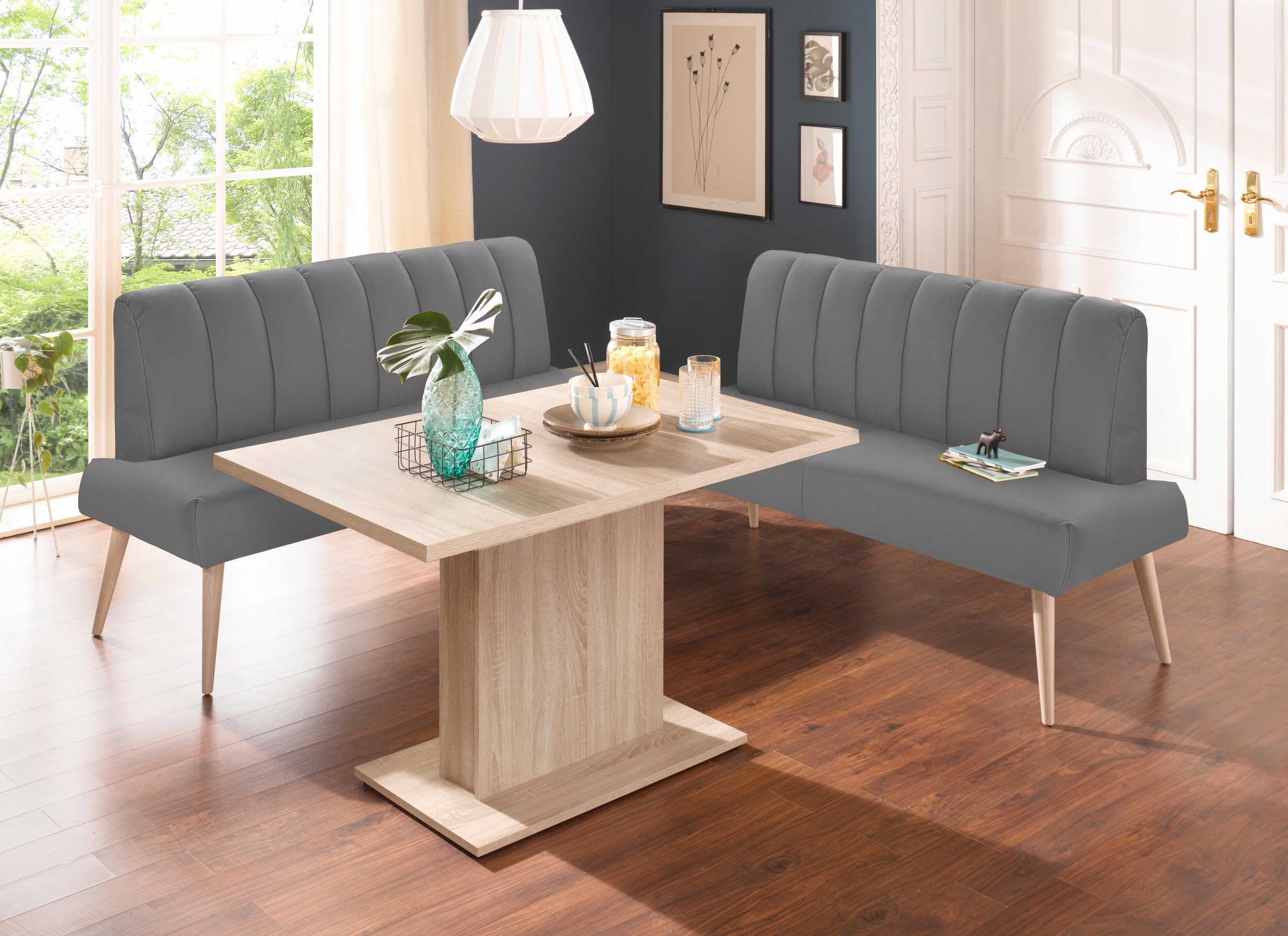 exxpo - sofa fashion Sitzbank »Costa, moderne Rückensteppung, bequem und elegant, hoher Holzfuss«, hochwertige Detailverarbeitung, Frei im Raum stellbar