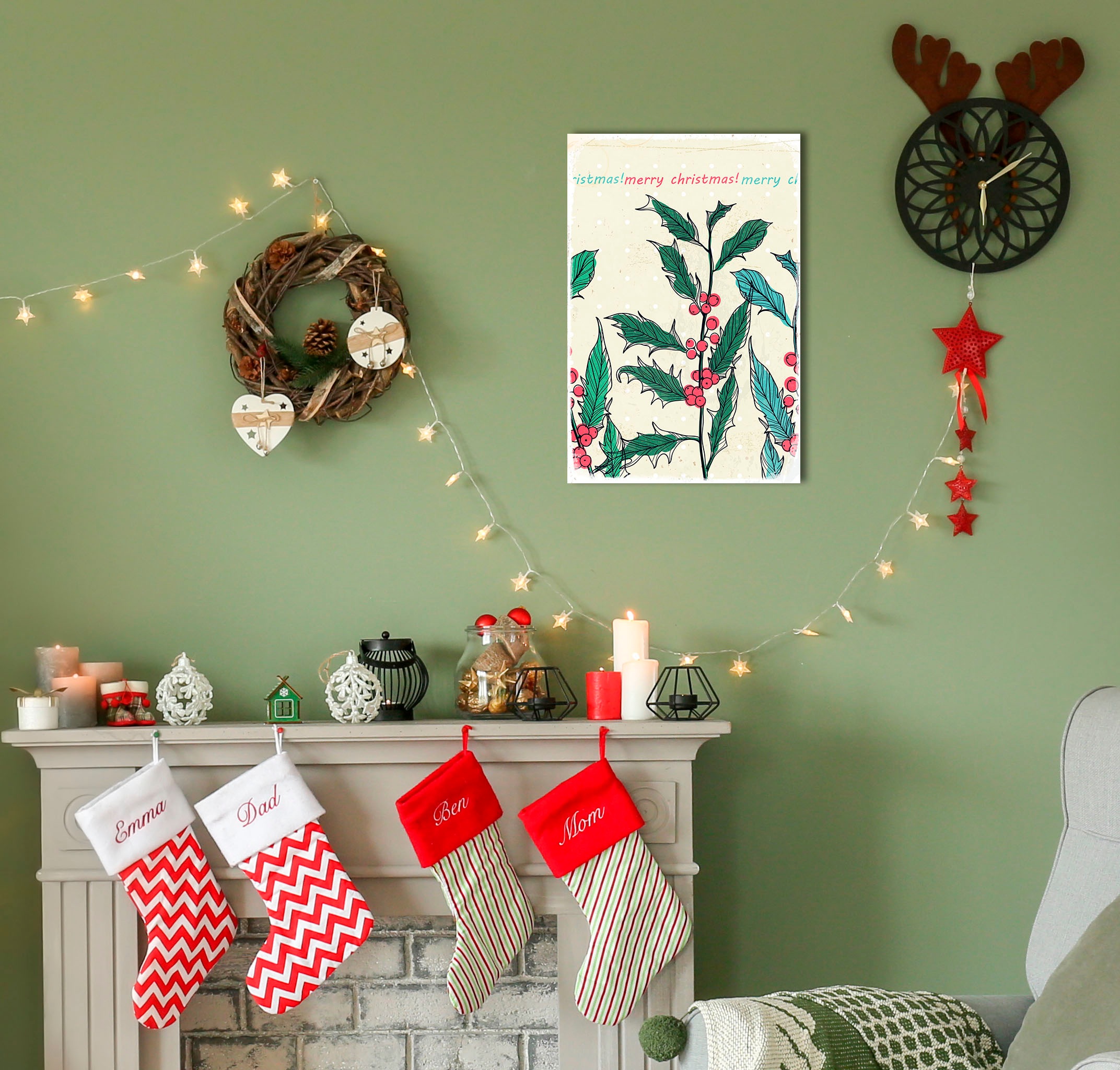 Image of queence Metallbild "Christmas Berries" Schriftzug Schriftzüge Weihnachten 1 Stk. tlg. Stahlschilder