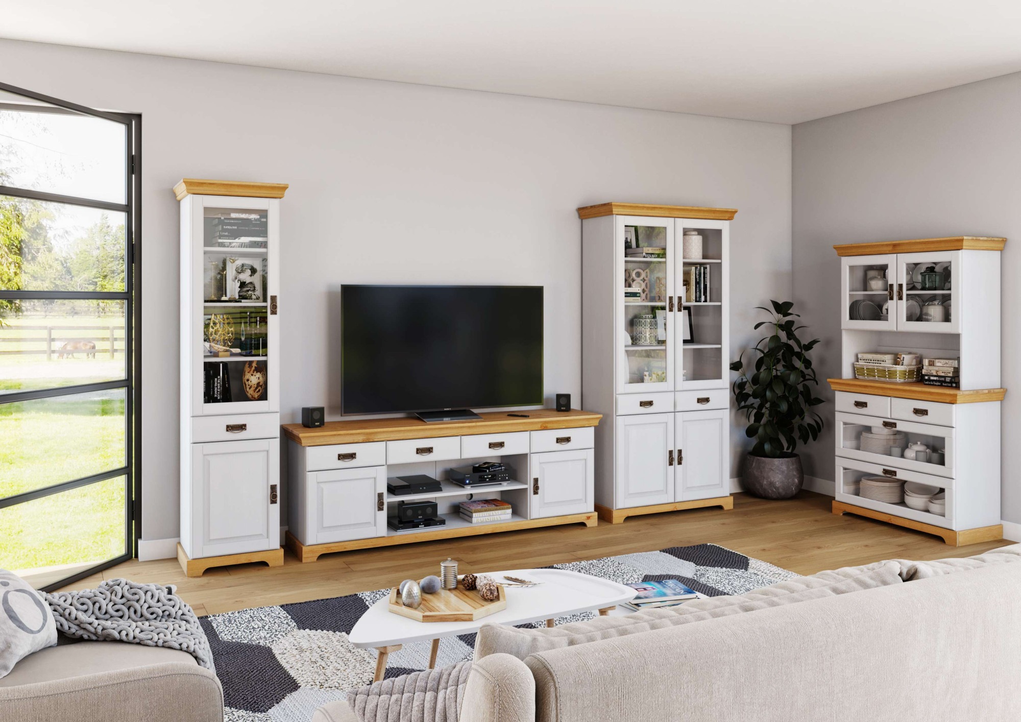 OTTO home Kommode "Rügen" zertifizietes Massivholz, mit Schubkasten und Glaseinsatz