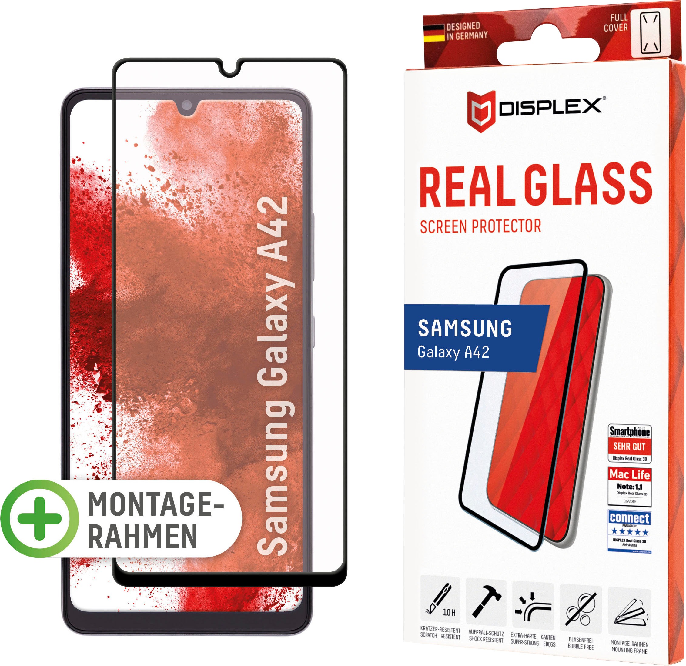 Image of Displex Displayschutzfolie »DISPLEX Real Glass Panzerglas für Samsung Galaxy A42 (6,6"), 10H Tempered Glass, mit Montagerahmen, Full Cover«, für Samsung Galaxy A42 bei Ackermann Versand Schweiz