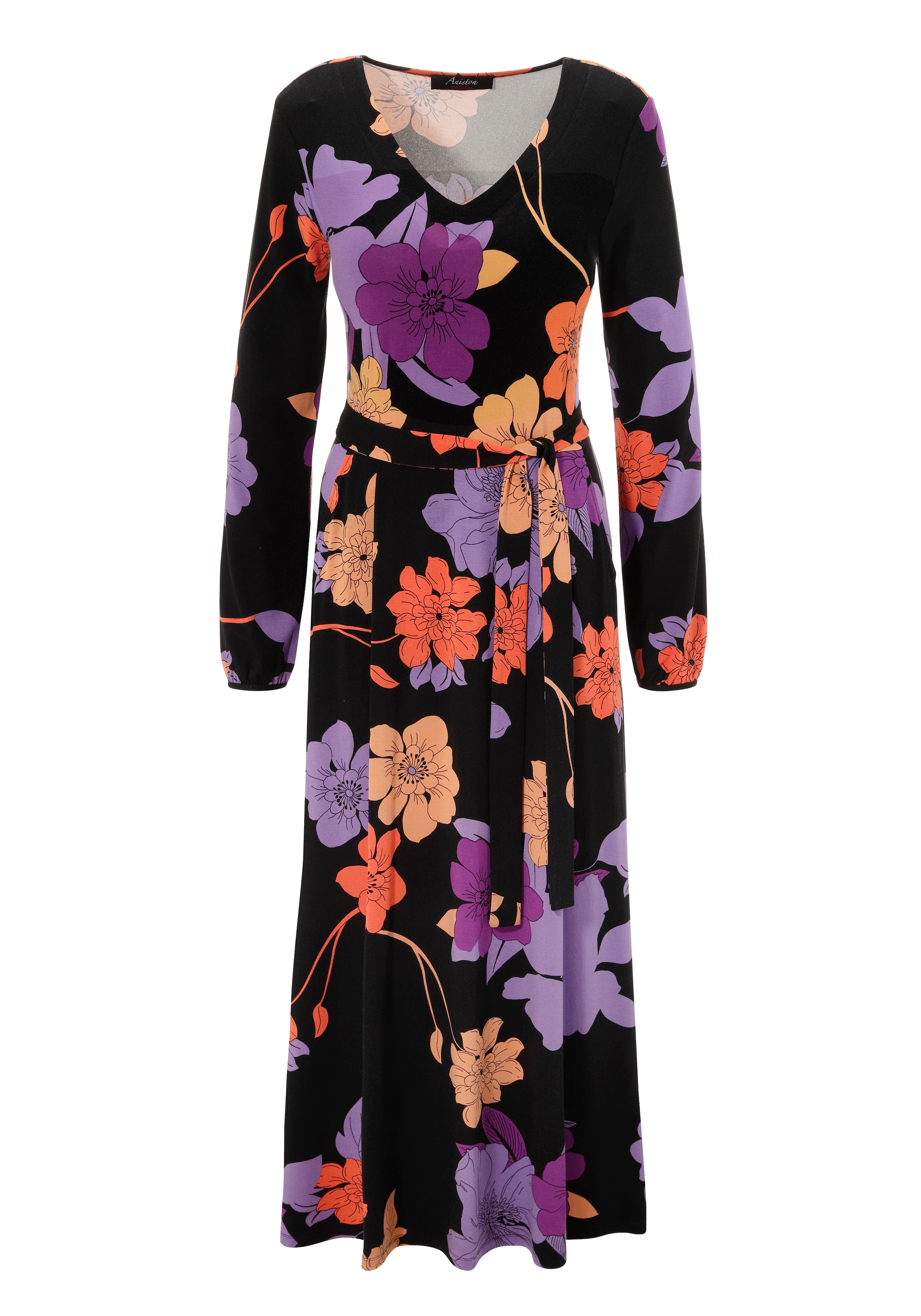 Aniston CASUAL Maxikleid, (mit abnehmbarem Bindeband), mit grossflächigen, farbharmonischen Blumen bedruckt