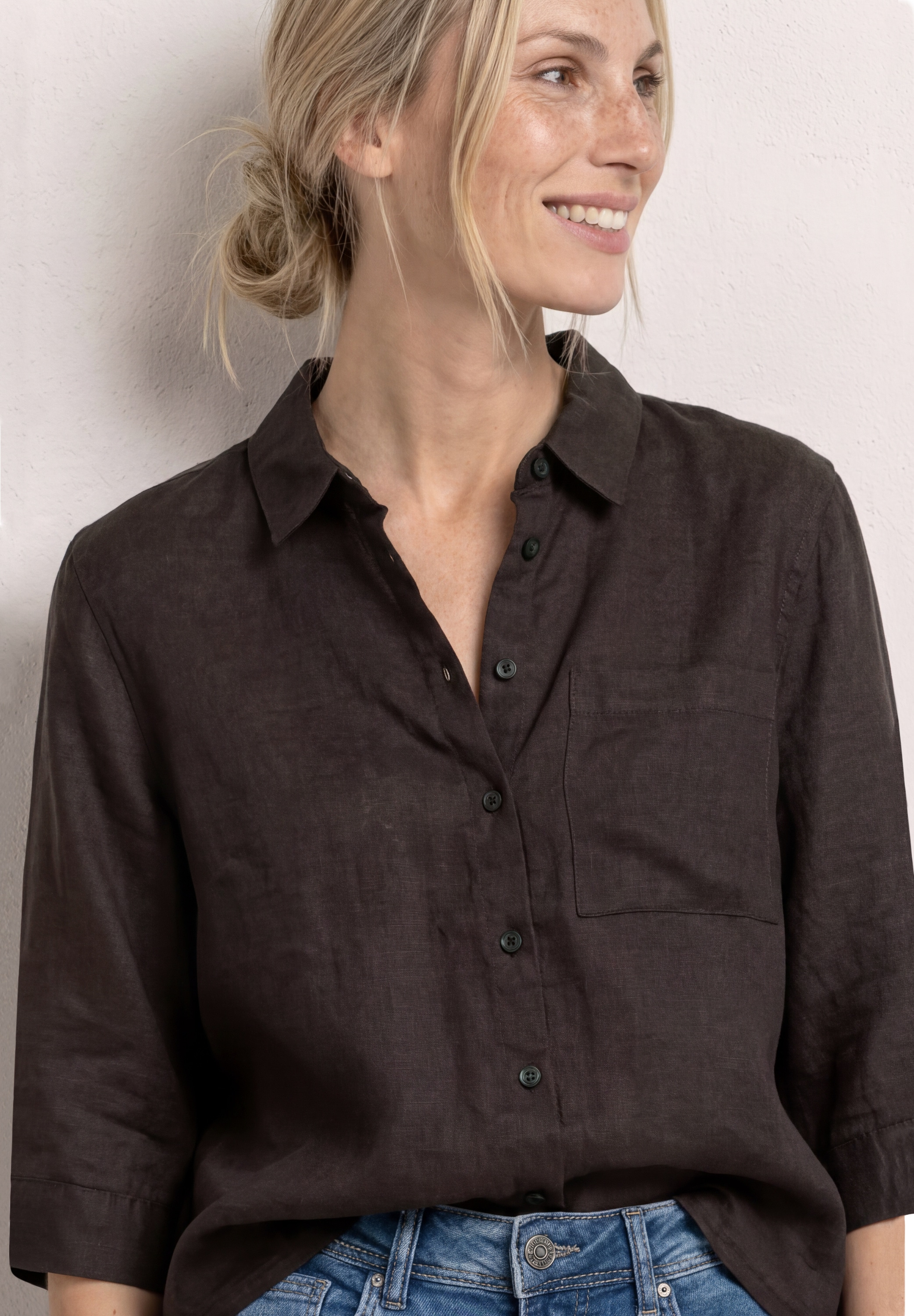 STREET ONE Shirtbluse 3/4-Arm Sommerbluse aus Leinen