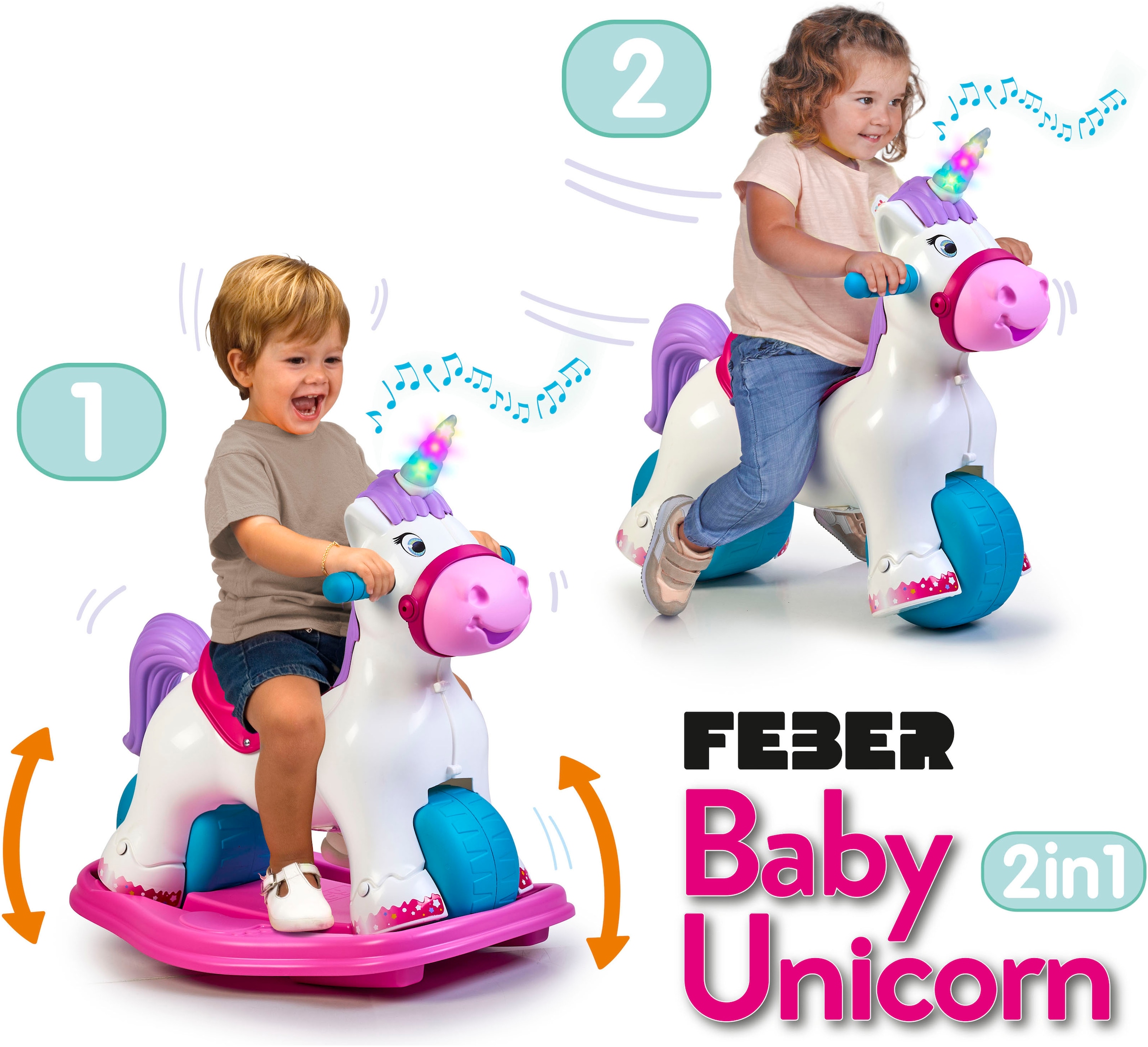 Feber® Schaukeltier »Feber Baby Unicorn 2in1« mit Licht- und Soundeffekt; Made in Europe