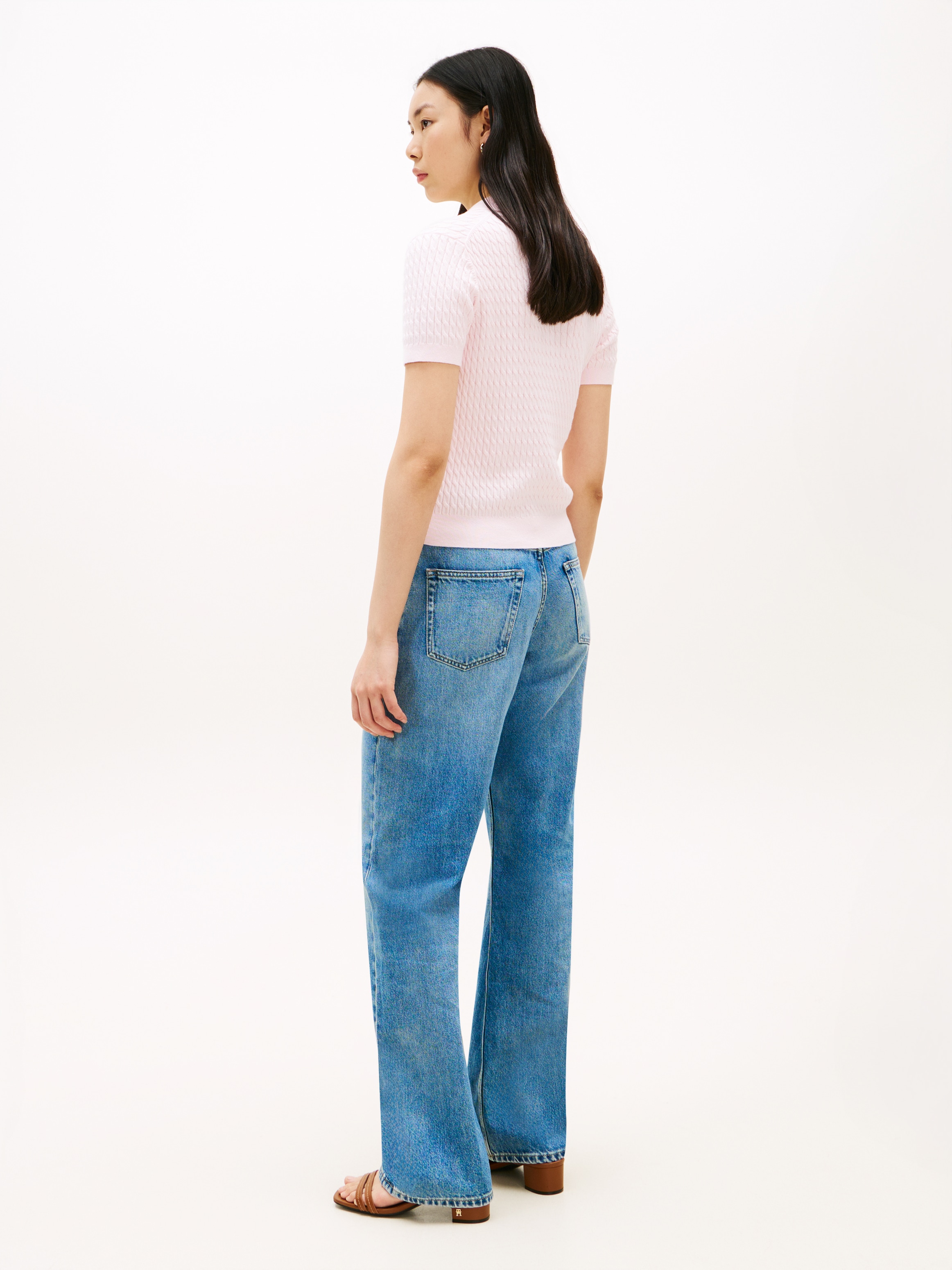 Tommy Hilfiger Polo »CO CABLE POLO-NK SS SWEATER« mit Zopfmuster, Regular Fit