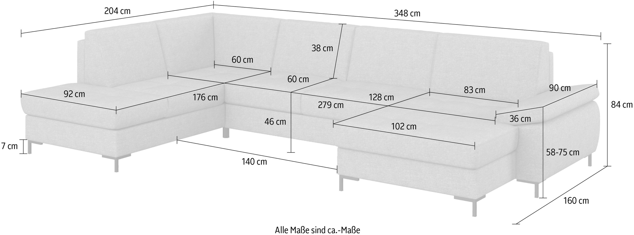 DOMO collection Wohnlandschaft »Capelo, komfortabel, klare Linien zeichnen dieses Design aus, U-Form« mit Armteilverstellung, wahlweise mit Bettfunktion, Federkern