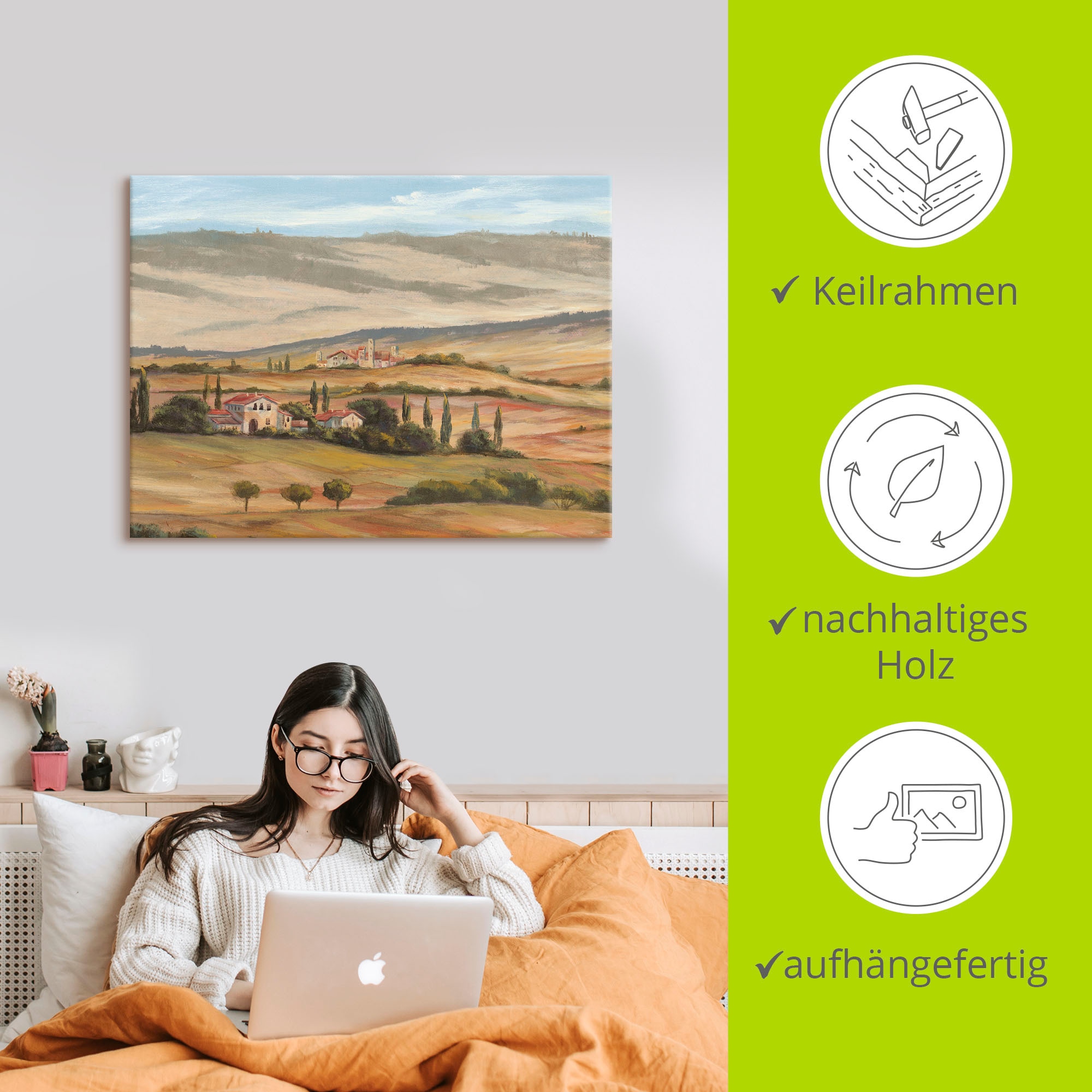 Artland Tableau sur toile »Toskanisches Tal I« 1 cuis tlg. auf Holzrahmen gespannt