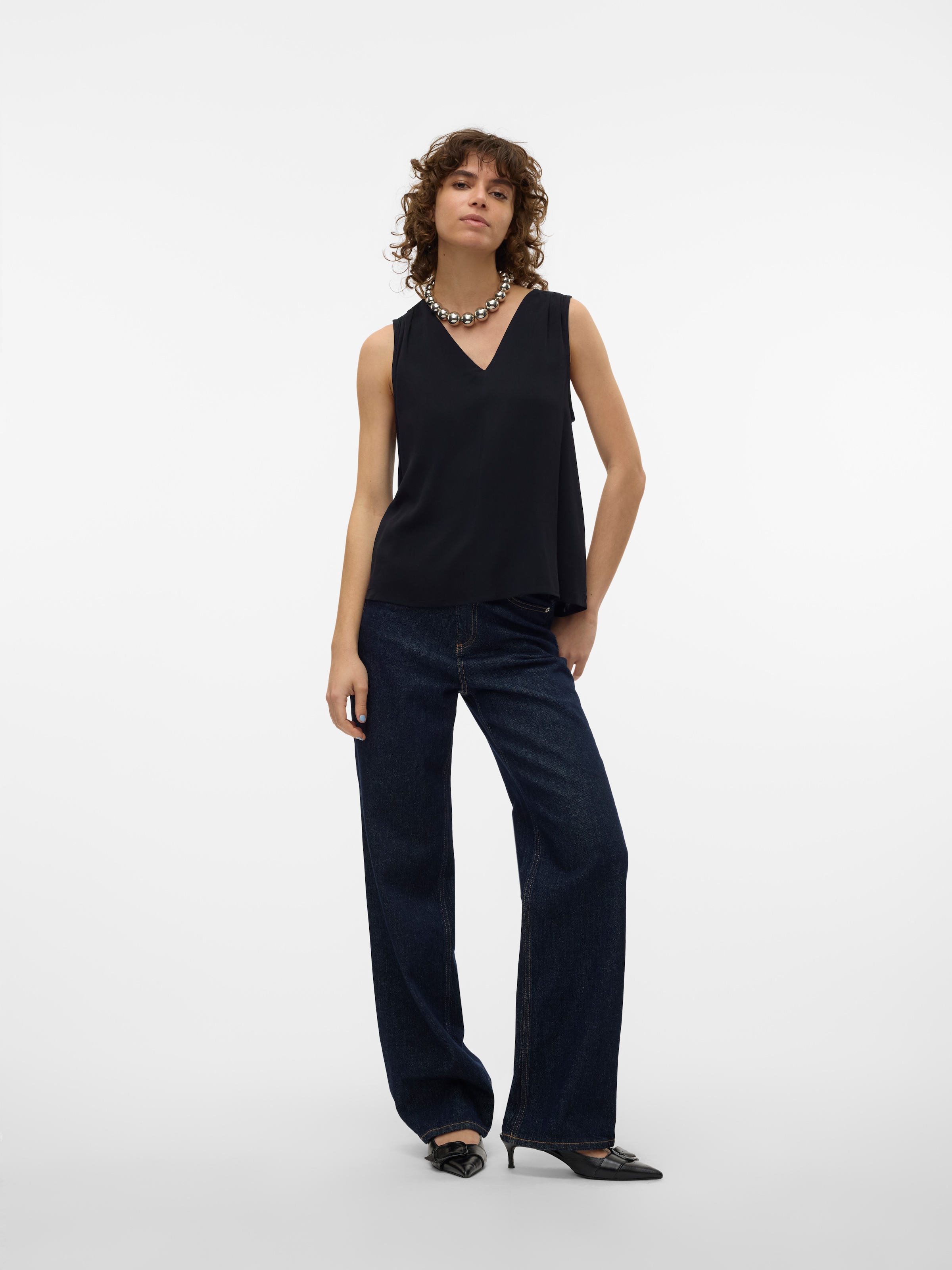 Vero Moda T-shirt en V »VMEASY JOY S/L V-NECK TOP WVN GA« viscose, coupe regular