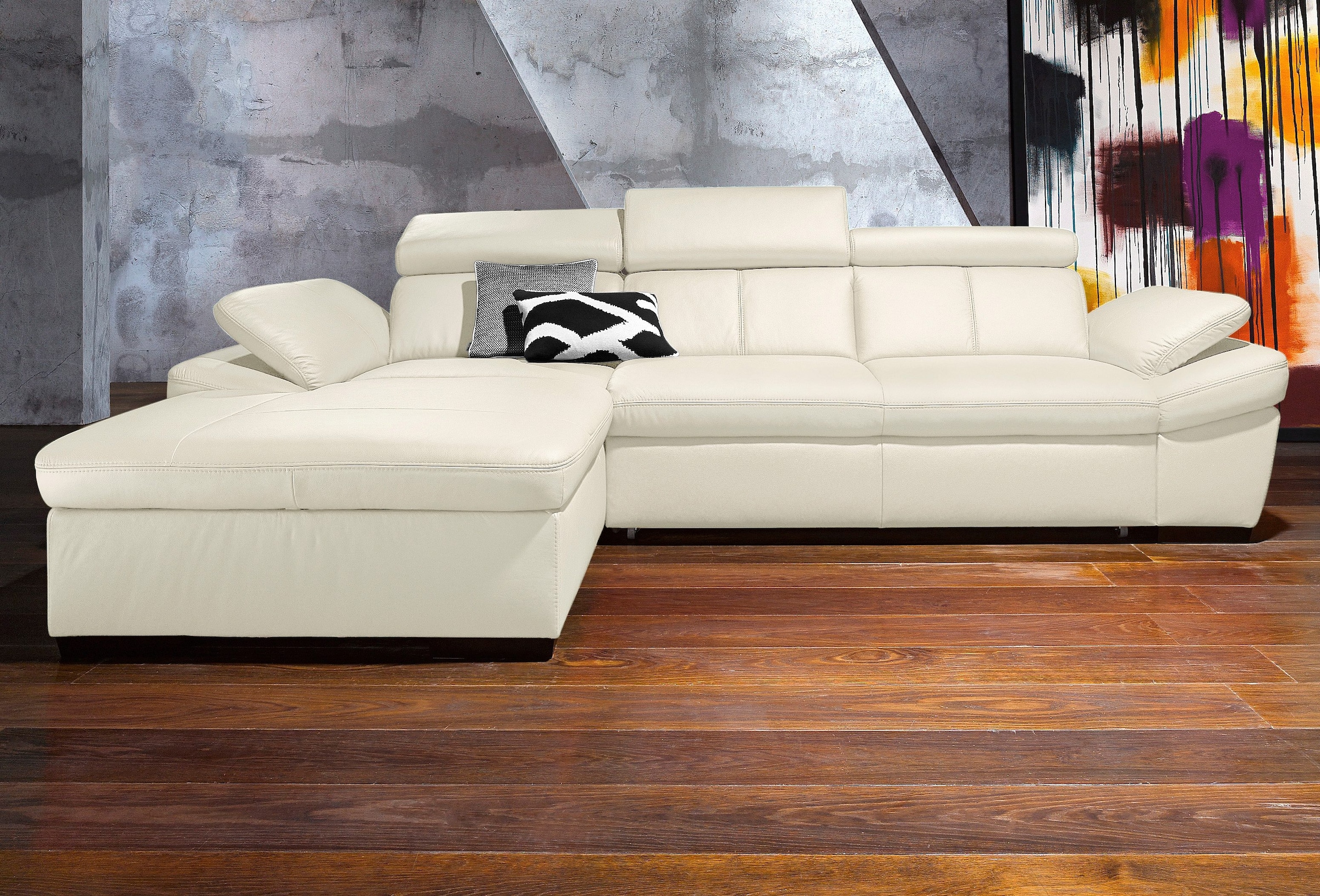 exxpo - sofa fashion Ecksofa »Salerno, klassisch modernes Funktionssofa, hoher Sitzkomfort, L-Form«, inkl. Kopf- und Armteilverstellung, wahlweise mit Bettfunktion
