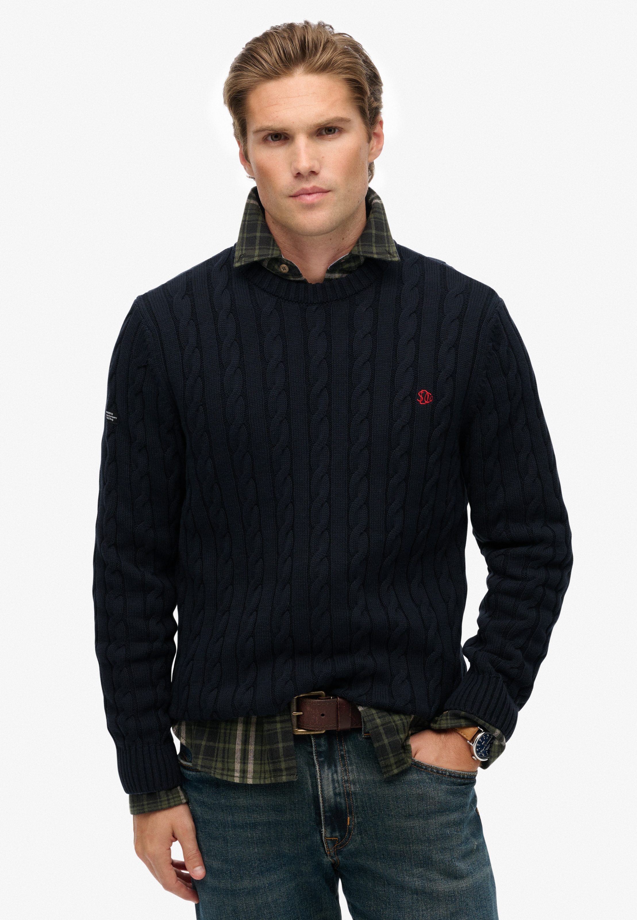 Image of Superdry Rundhalspullover "COTTON CABLE KNIT CREW" Baumwolle, slim fit