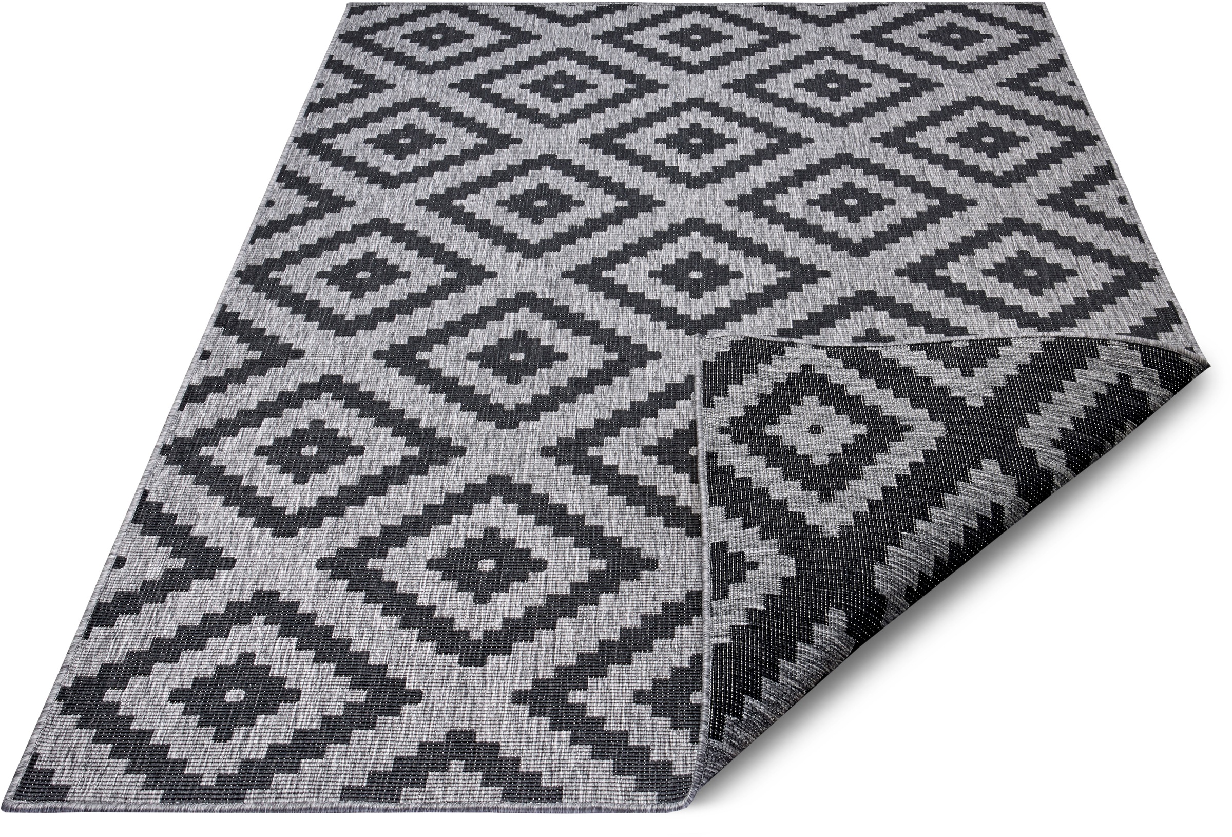 NORTHRUGS Teppich »Malta Wendeteppich«, rechteckig, 5 mm Höhe, In-& Outdoor, Wetterfest, Balkon, Terrasse, Raute, Läufer, Wohnzimmer